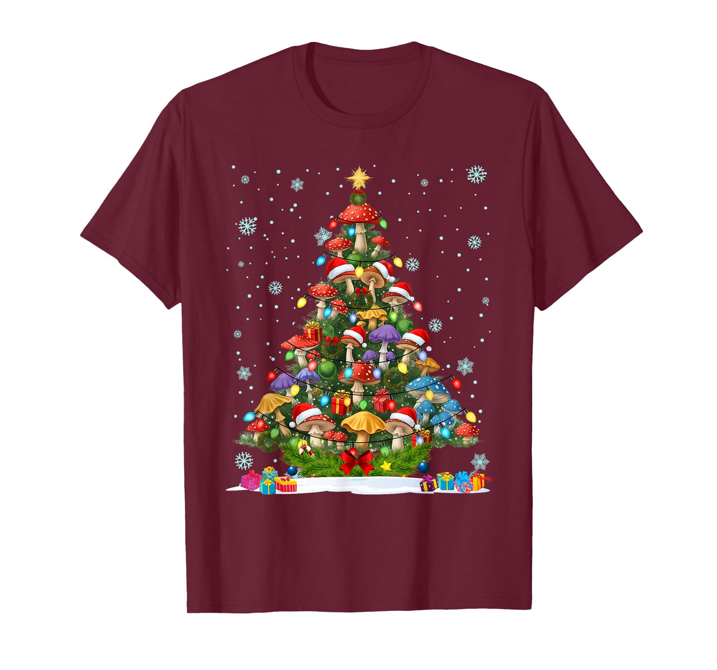 Christmas Tree Mushroom Cute Xmas Light Santa T-Shirt