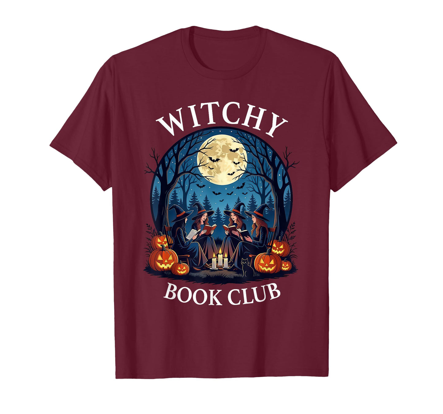 Witchy Book Club Reading Witches Halloween Moon T-Shirt