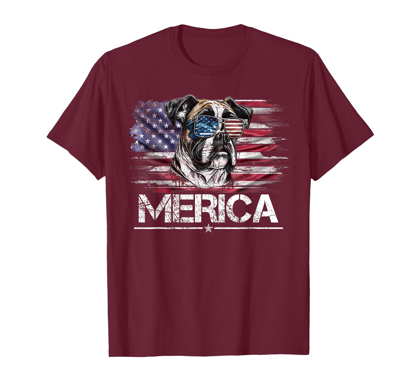 Vintage Boxer Dog, Merica Boxer Dog USA Flag Funny Women Kids Men T-Shirt