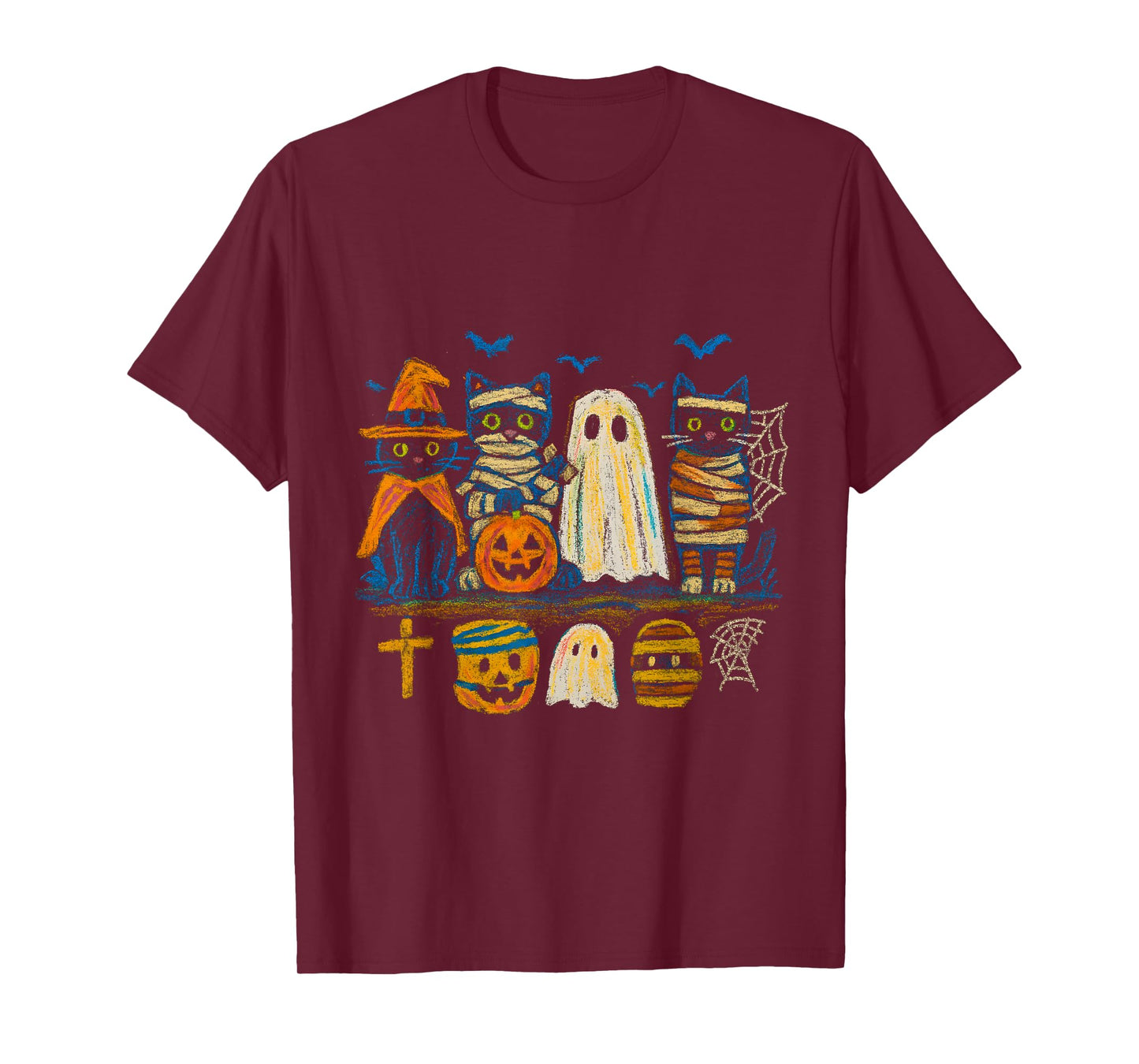 Halloween Cats Witch, Mummy, Ghost & Pumpkin Vintage T-Shirt