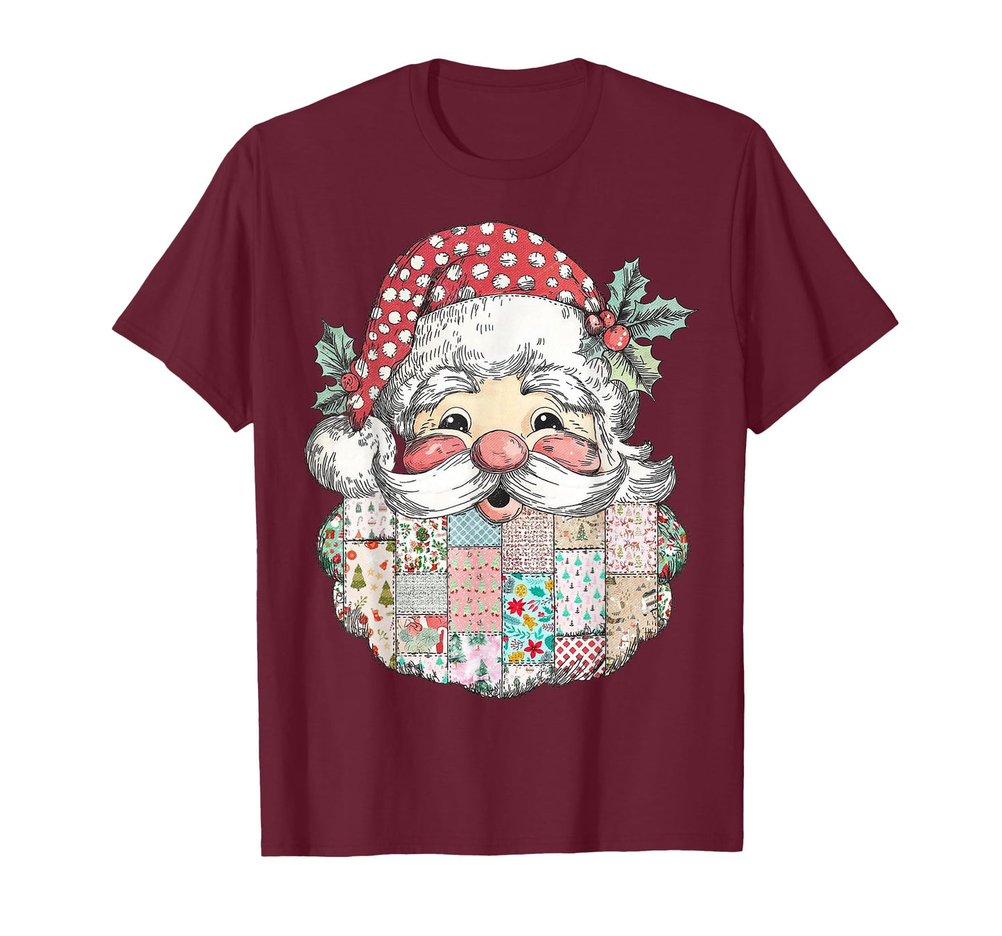 Patchwork Santa Claus Retro Merry Christmas Men Woman Kid T-Shirt
