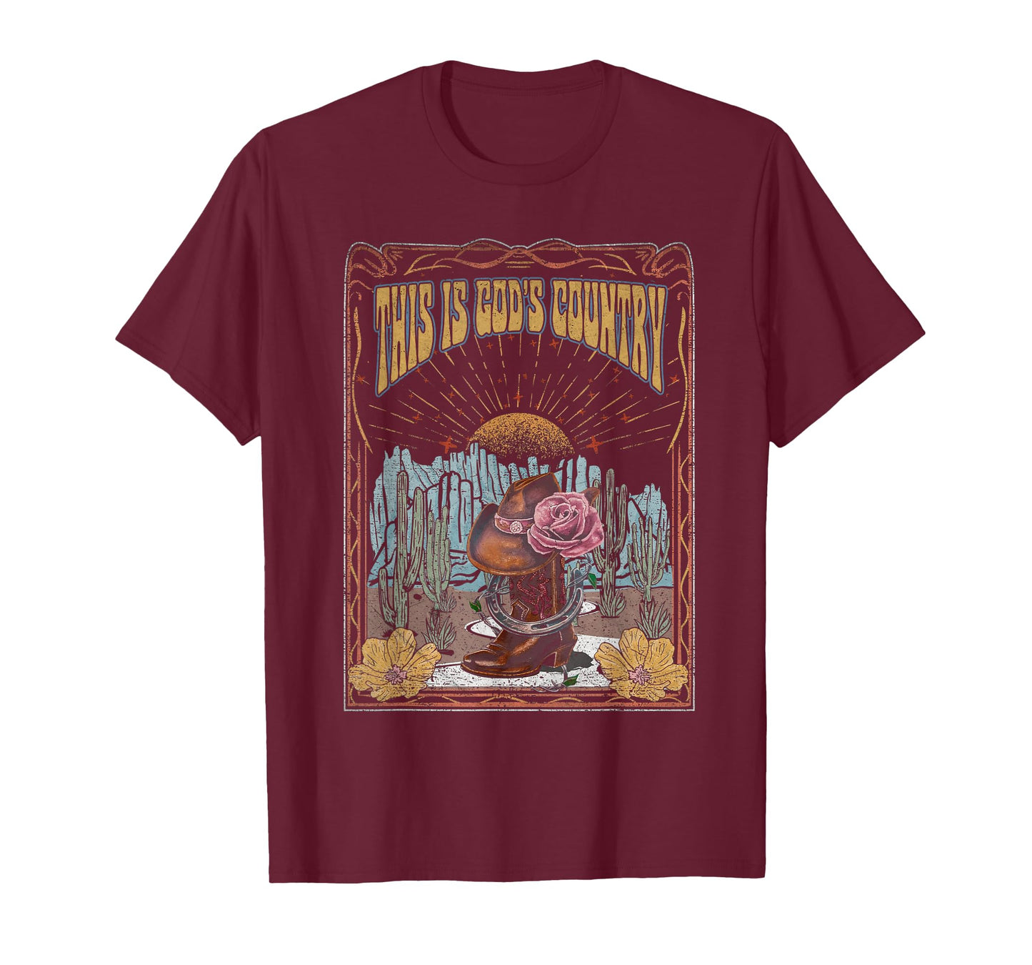 This Is God's Music Country Funny Cowboy Boots Rodeo Flowers T-Shirt