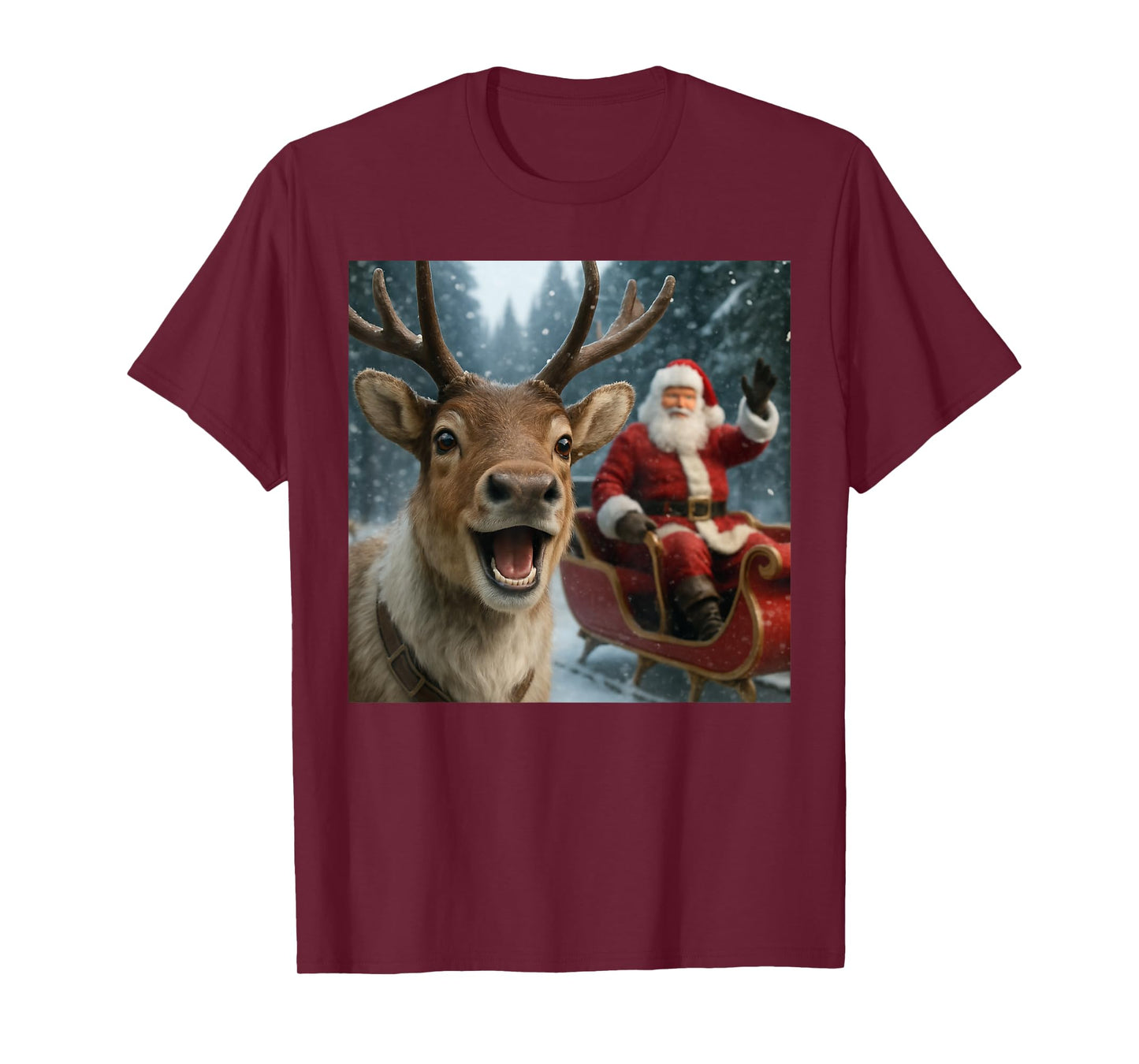 Funny Santa Claus in Sleigh with Reindeer Christmas Holiday T-Shirt