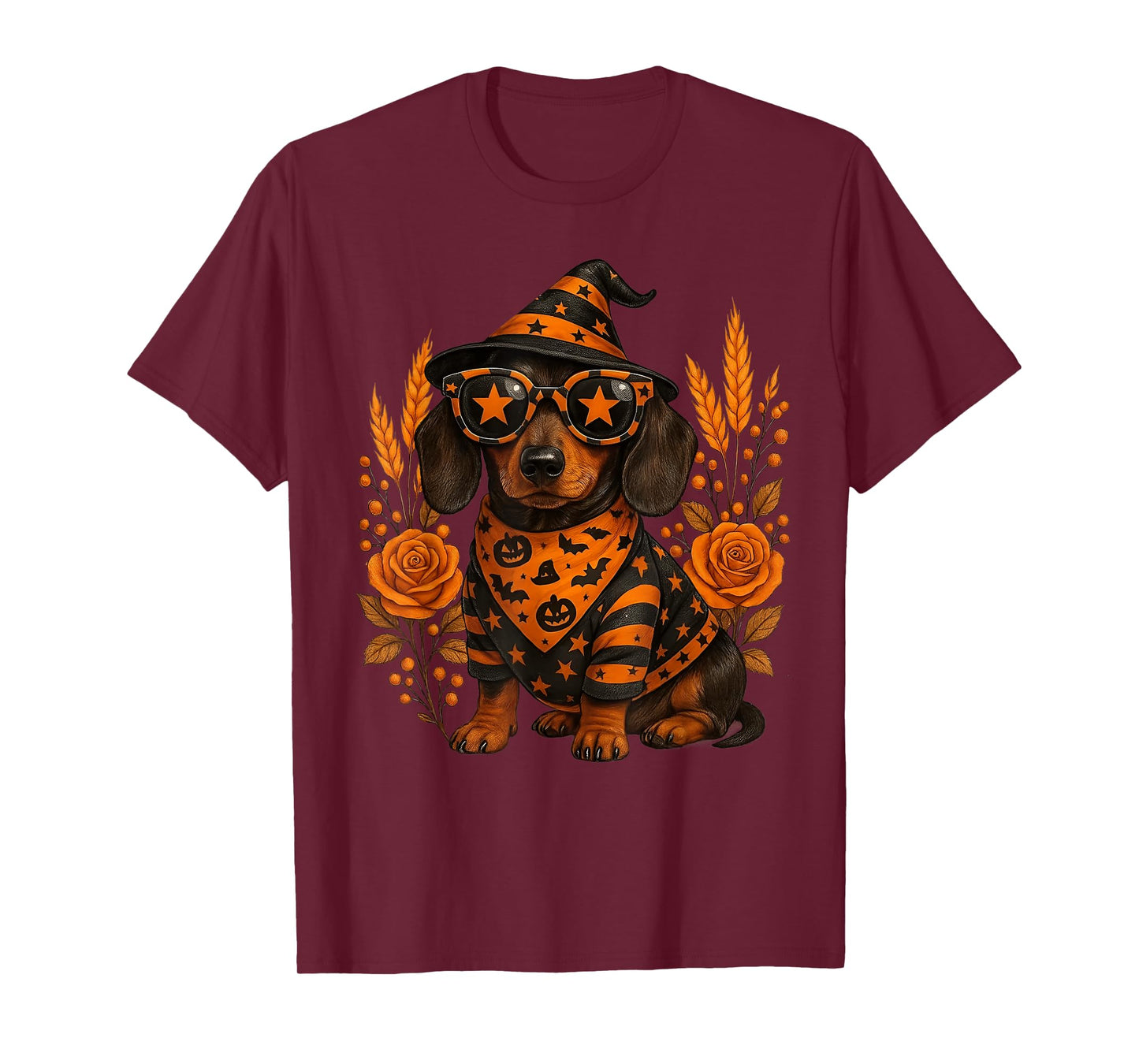 Funny Dachshund Halloween Weenie Wiener Dog Witch Floral T-Shirt