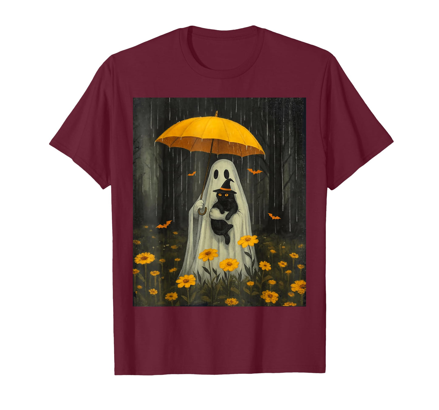 Cute Ghost Holding Black Cat Spooky Halloween Men Women Kids T-Shirt