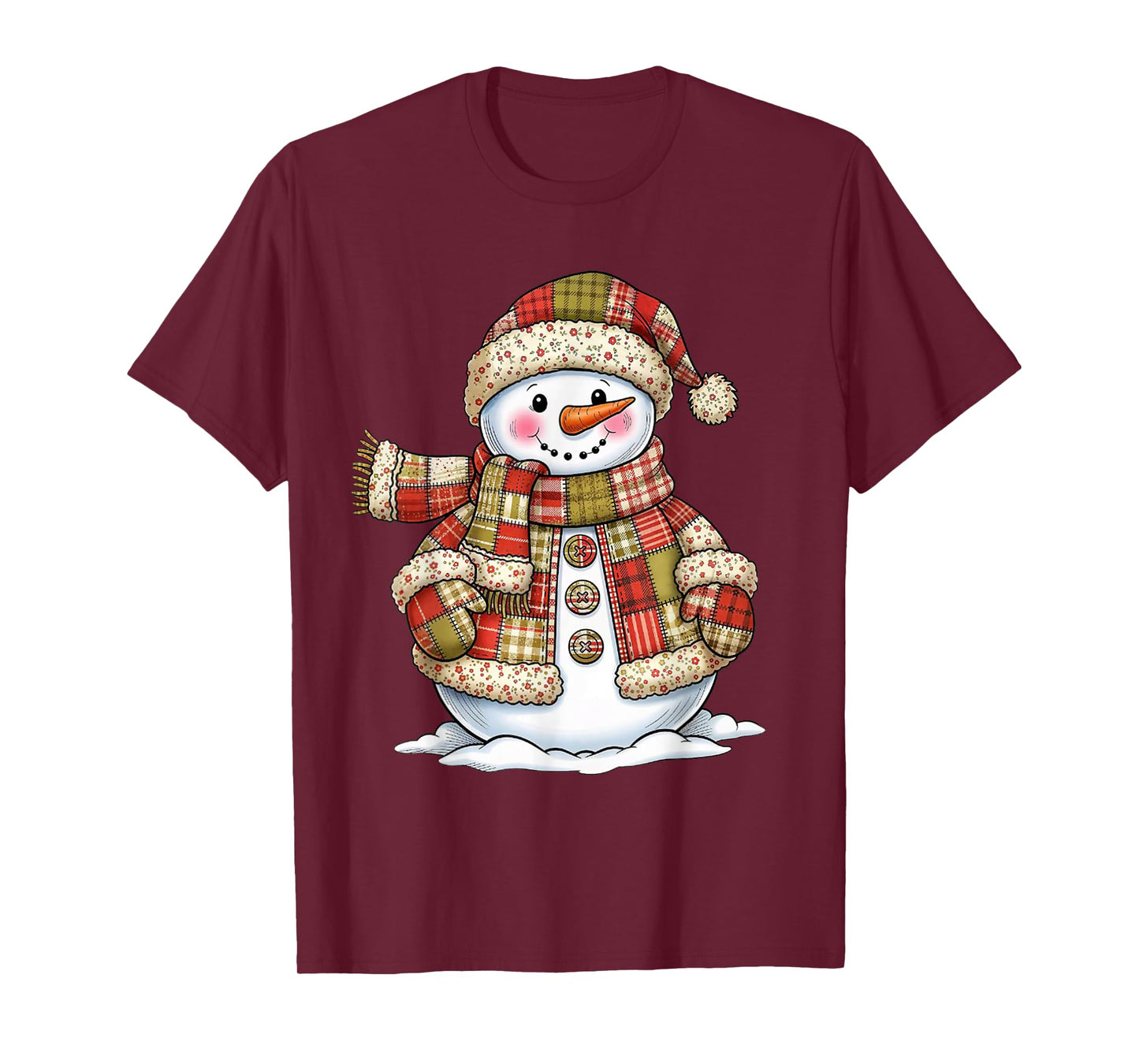 Snowman Patchwork Coquette Bow Christmas Pajamas Holiday T-Shirt