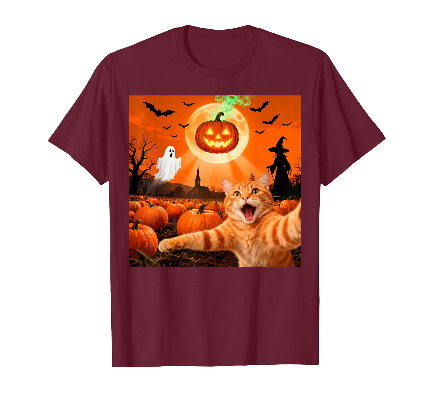 Funny Halloween Cat Selfie Pumpkin Ghost T-Shirt