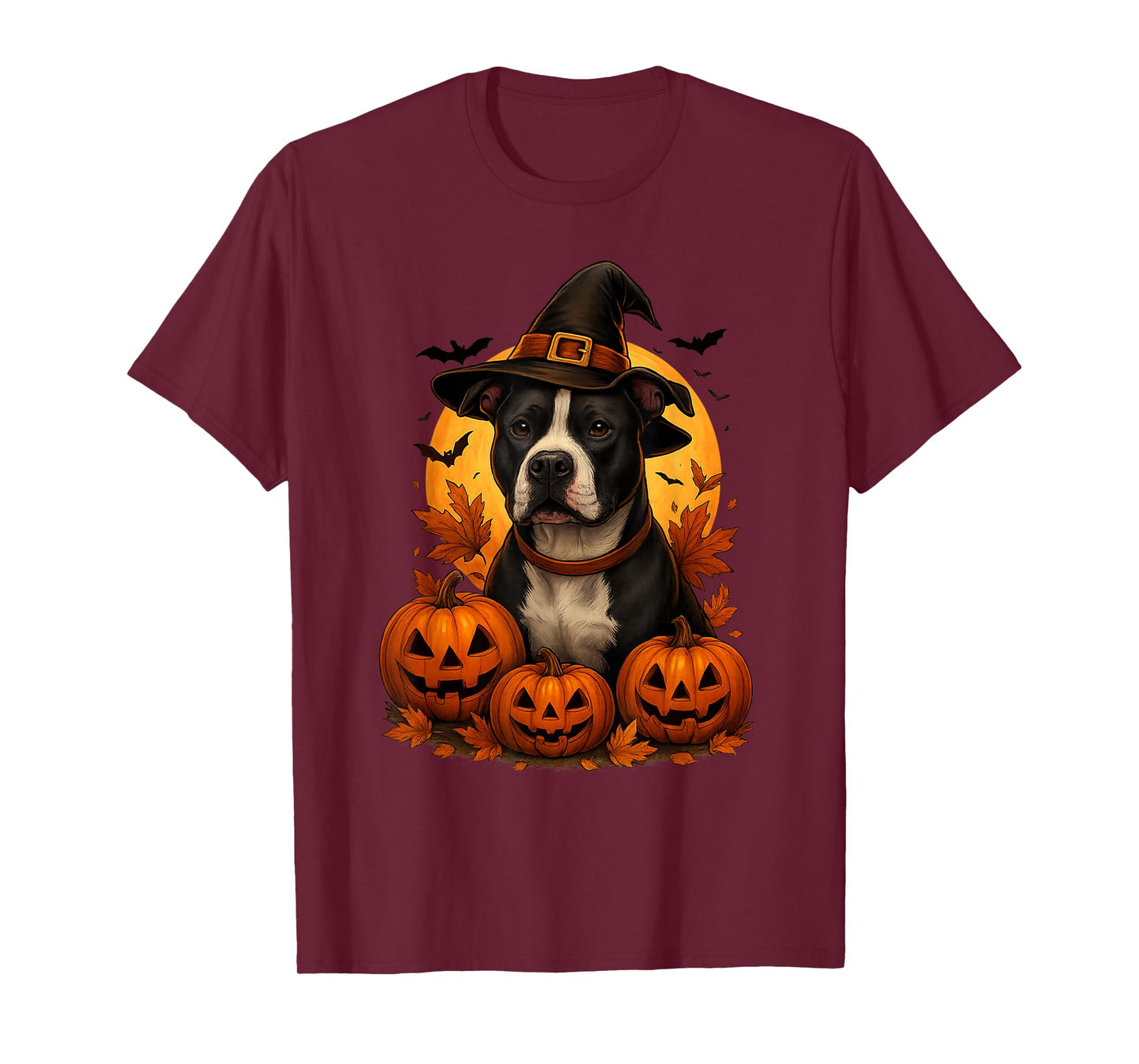 Halloween Pitbull Witch Hat Pumpkin Dog Lover T-Shirt