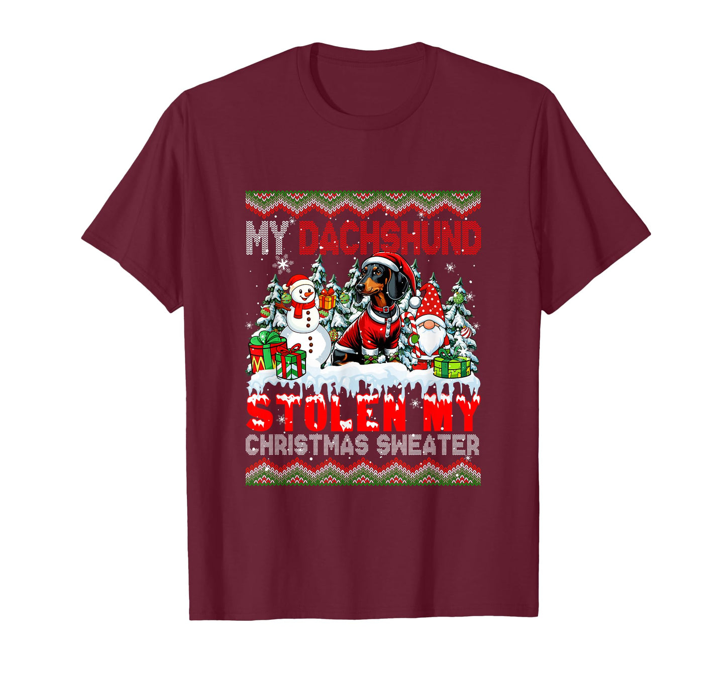 My Dachshund Stolen My Christmas Sweater Santa Dog Gnome T-Shirt