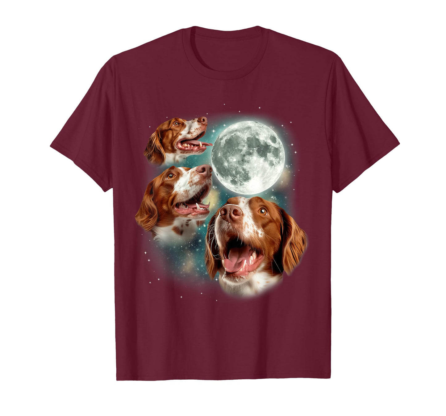 Three Brittany Spaniel Moon | 3 Spaniels Howling At Moon Dog T-Shirt for Men Women