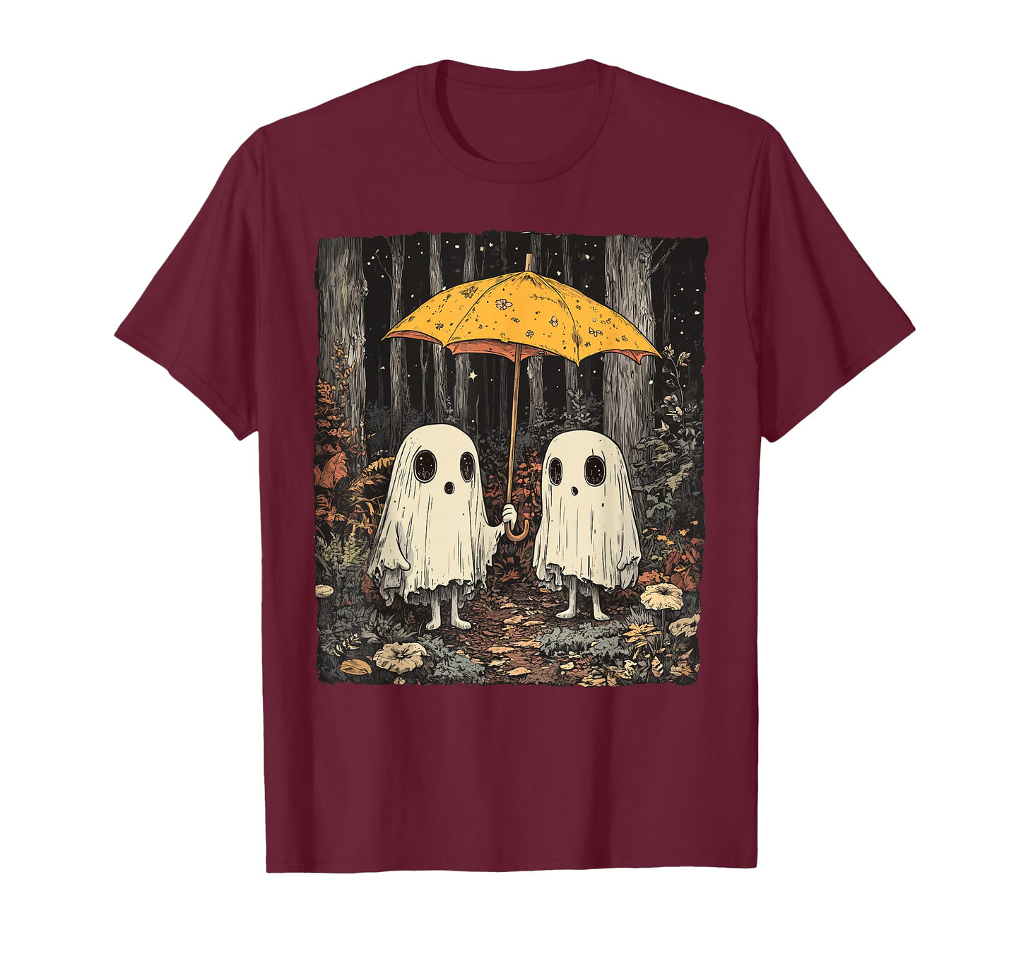 Vintage Floral Ghost Halloween Ghost in the Forest Gothic T-Shirt