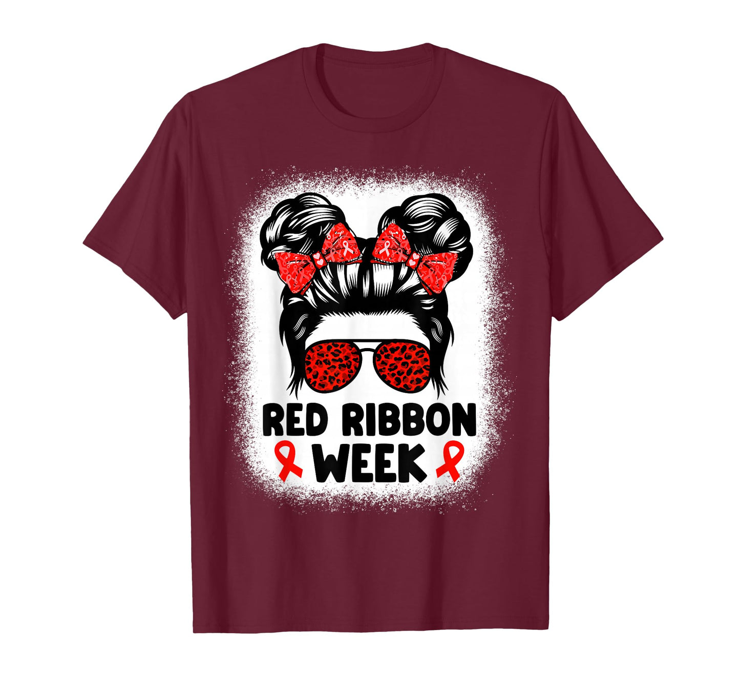 Red Ribbon Week Women Messy Bun Red Ribbon Week Awareness T-Shirt