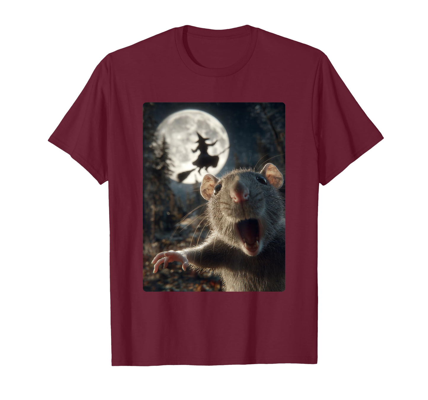 Funny Rat Selfie Full Moon Flying Witch Forest Halloween T-Shirt