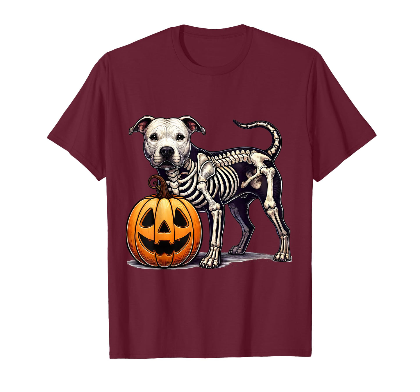 Pit bull Skeleton Jack O Lantern Funny Dog Halloween T-Shirt