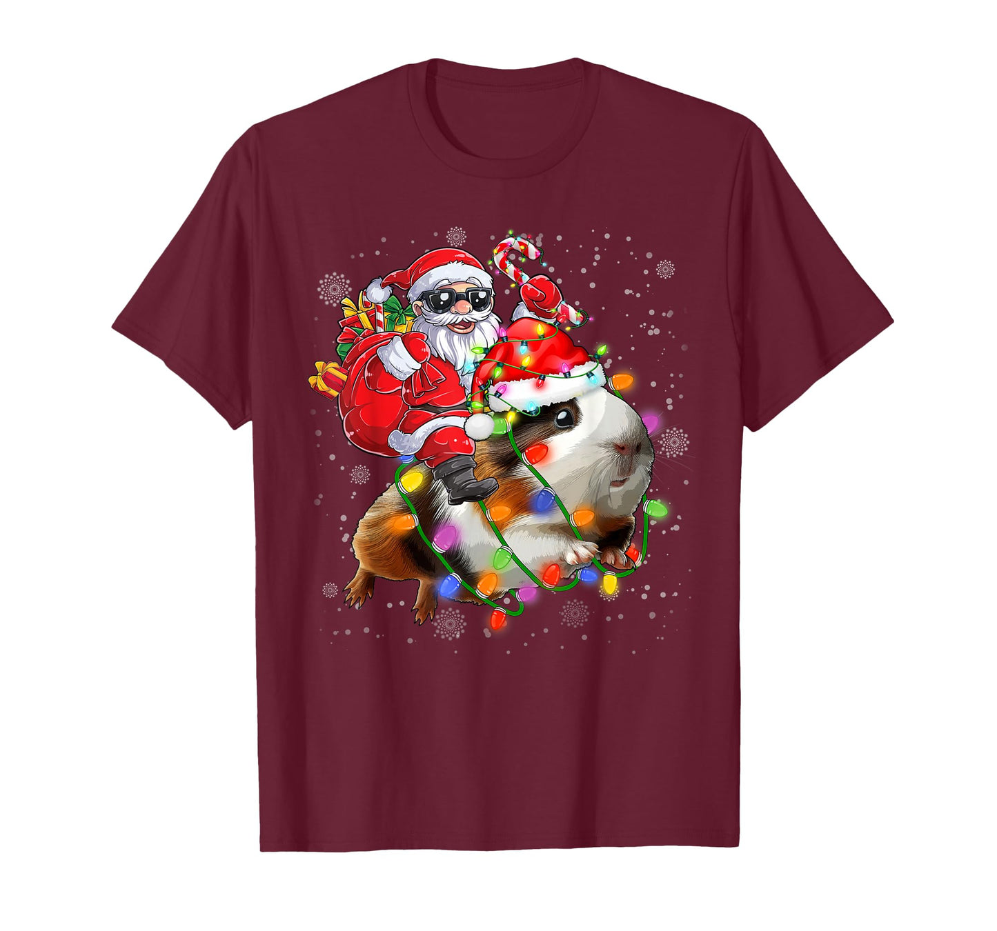 Funny Guinea Pig Christmas Santa Hat Xmas Lights T-Shirt