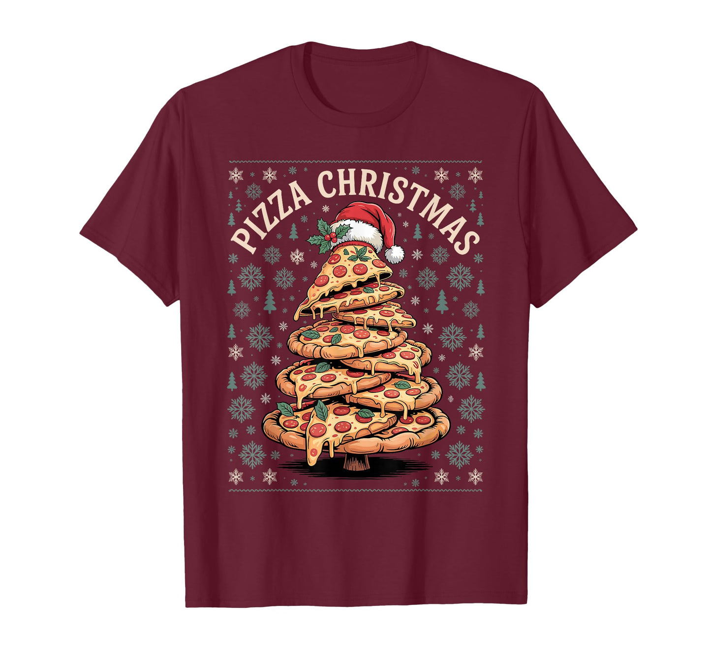 Pizza Christmas Tree Funny Holiday Food Lover Xmas Women Men T-Shirt