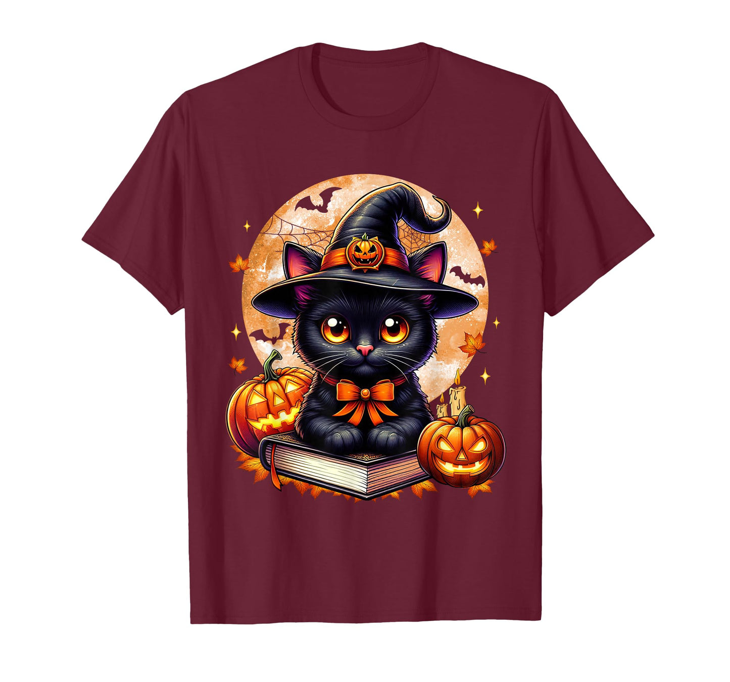 Retro Black Cat Halloween Pumpkin Costume for Women Men Kids T-Shirt
