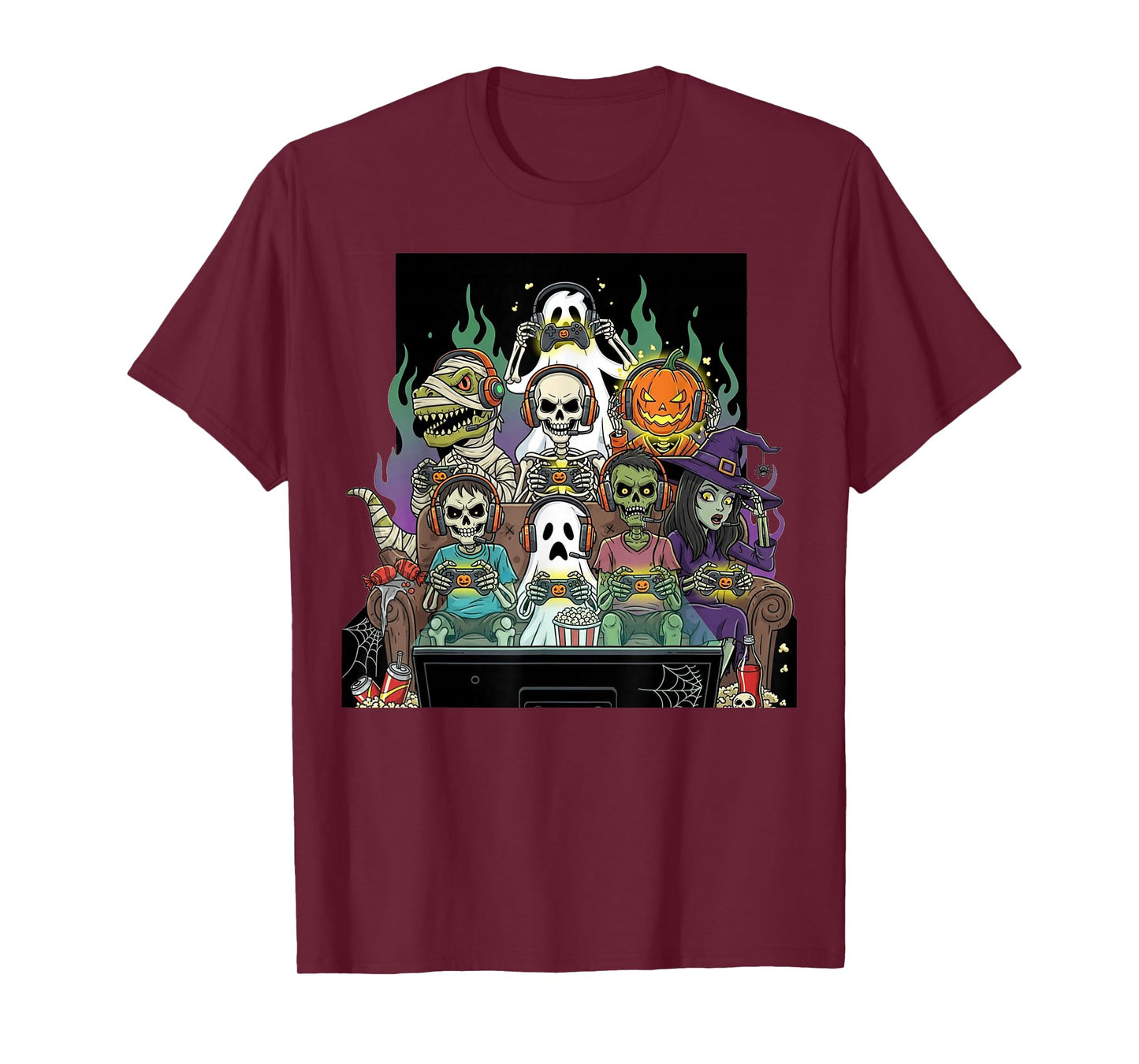 Halloween Boys Kids Gamer Dinosaur Skeleton Ghost Witch T-Shirt