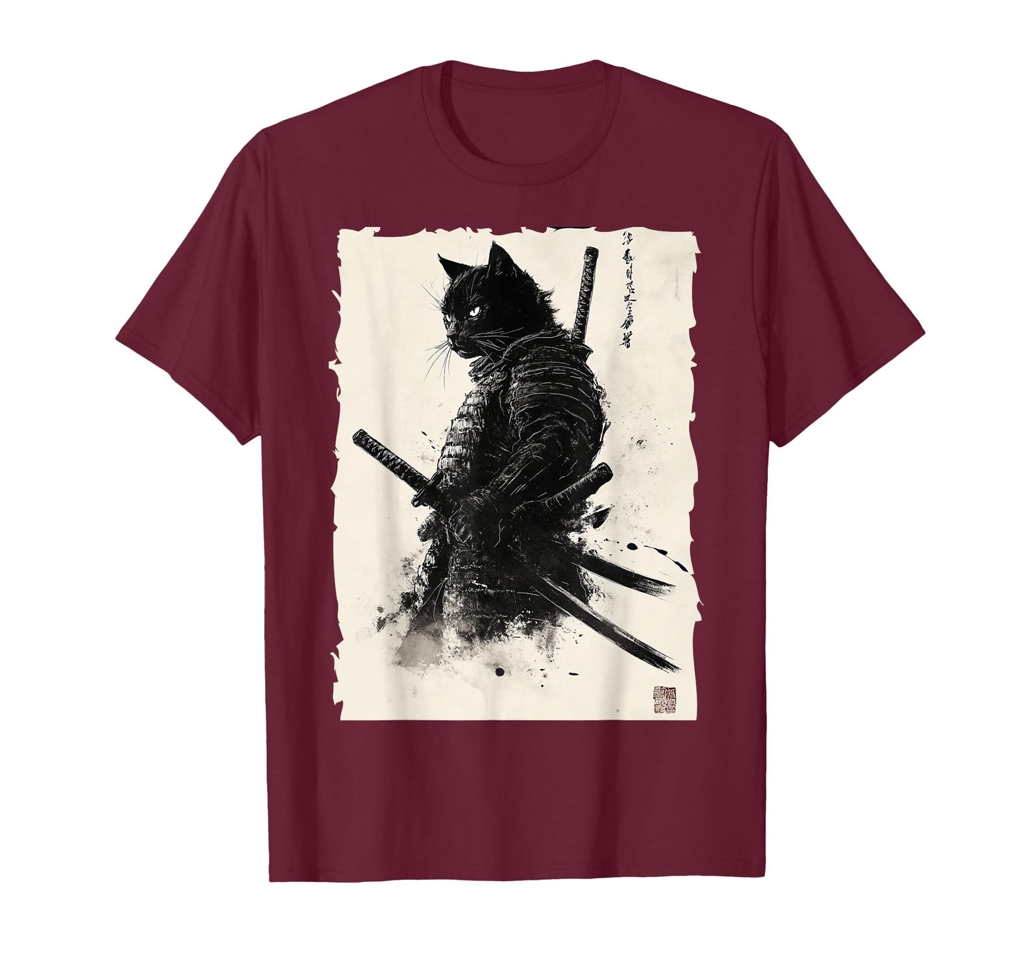 Black cat Vintage Japanese Samurai Cat Retro Ukiyo-e Artwork T-Shirt