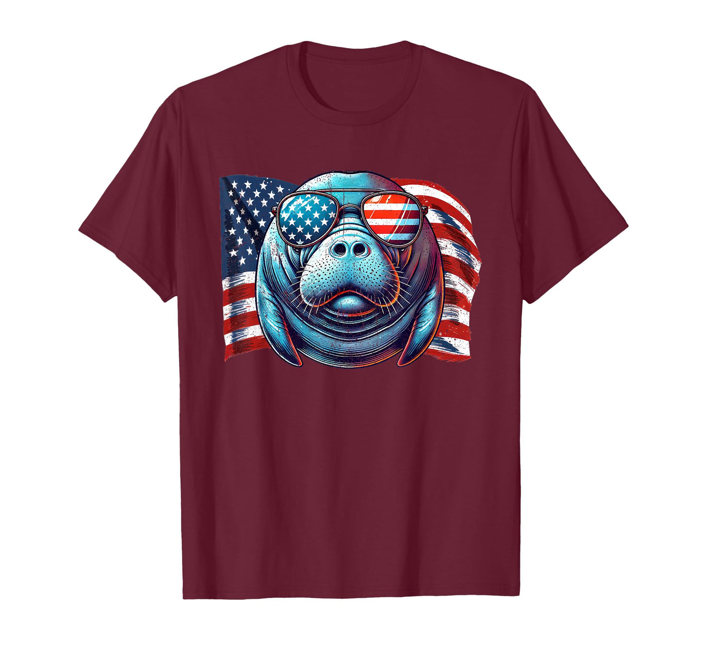 Vintage Manatee USA Flag Animals Lovers Patriotic Sunglasses T-Shirt