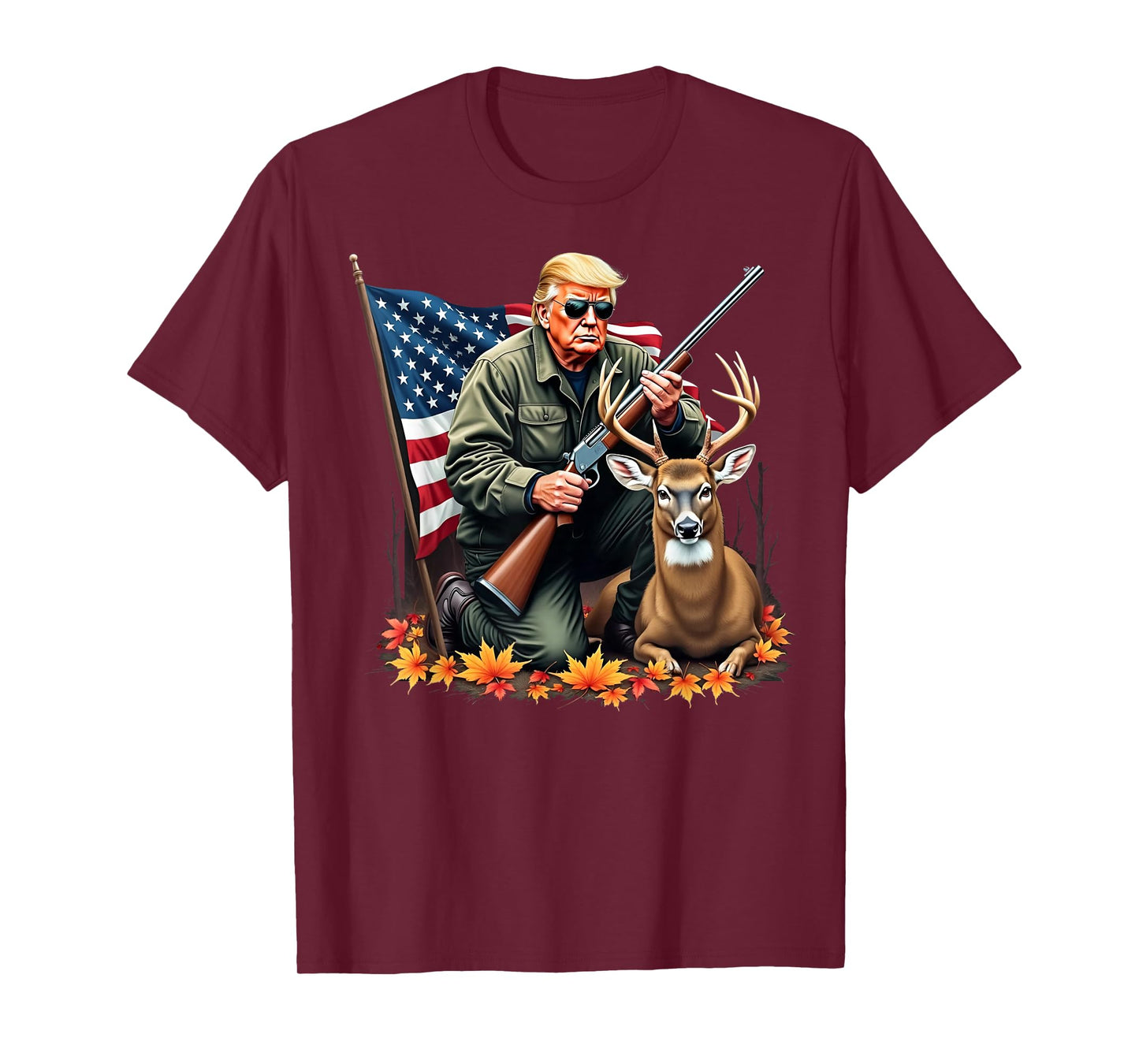 Hunting Deer Season Vintage Trump USA Flag Camouflage T-Shirt