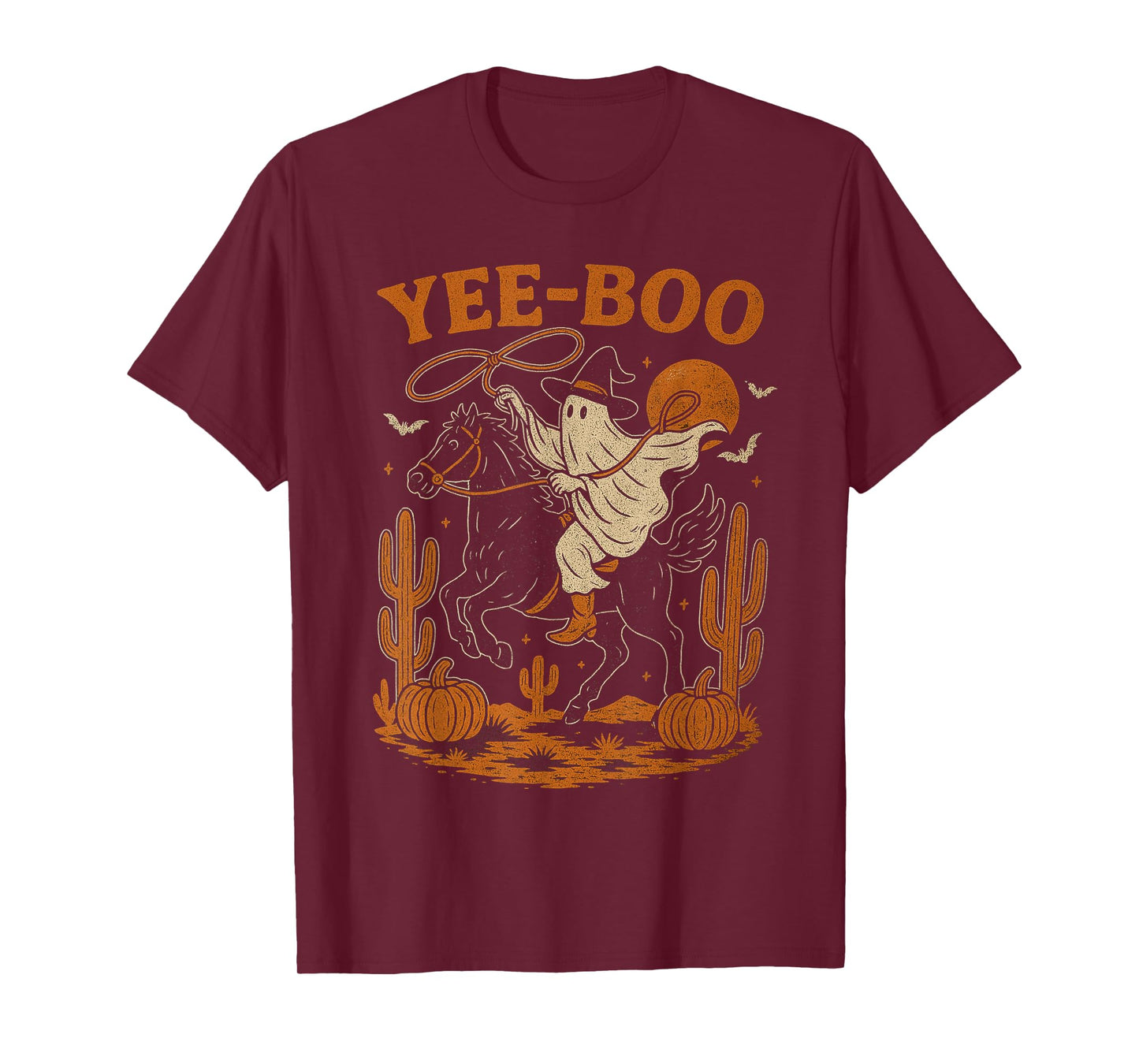Yee Boo Ghost Riding Horse Halloween Pumpkin Moon Western T-Shirt