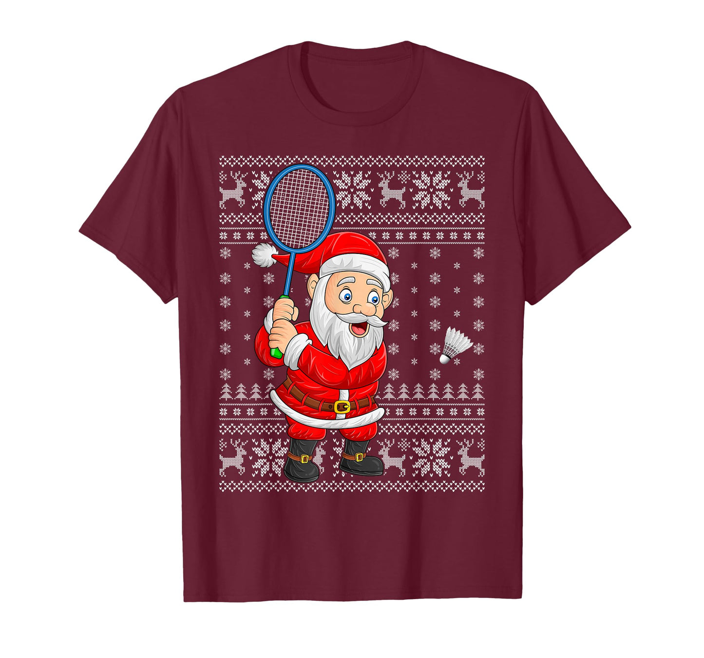 Funny Santa Playing Badminton Ugly Christmas Sweaters Xmas T-Shirt