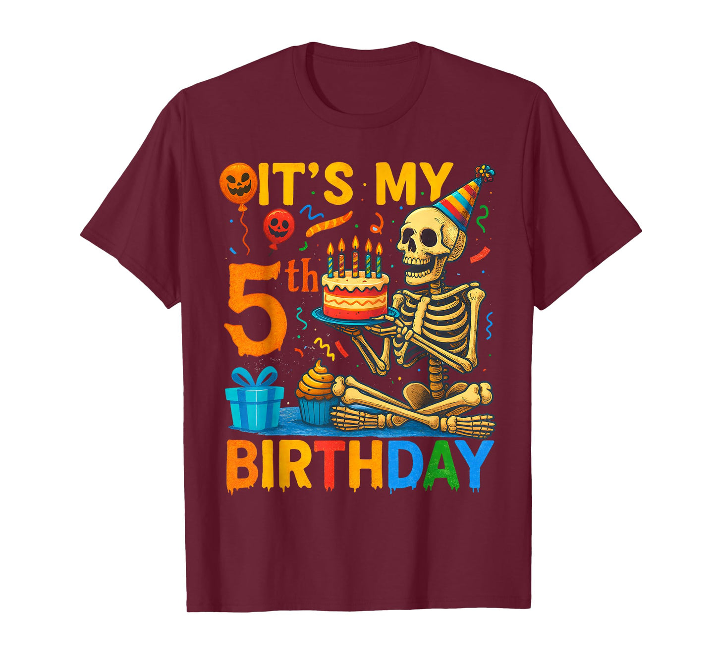 5th Birthday Halloween Skeleton Matching Party T-Shirt