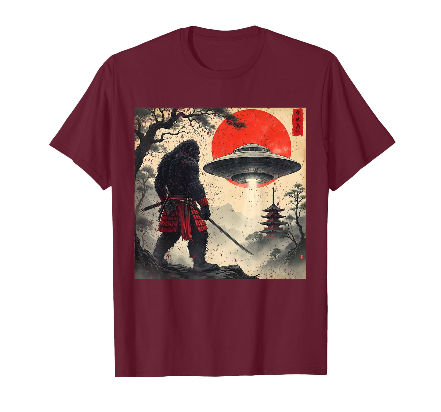 Samurai Bigfoot Japanese UFO Vintage Graphic Ukiyo-e Art T-Shirt