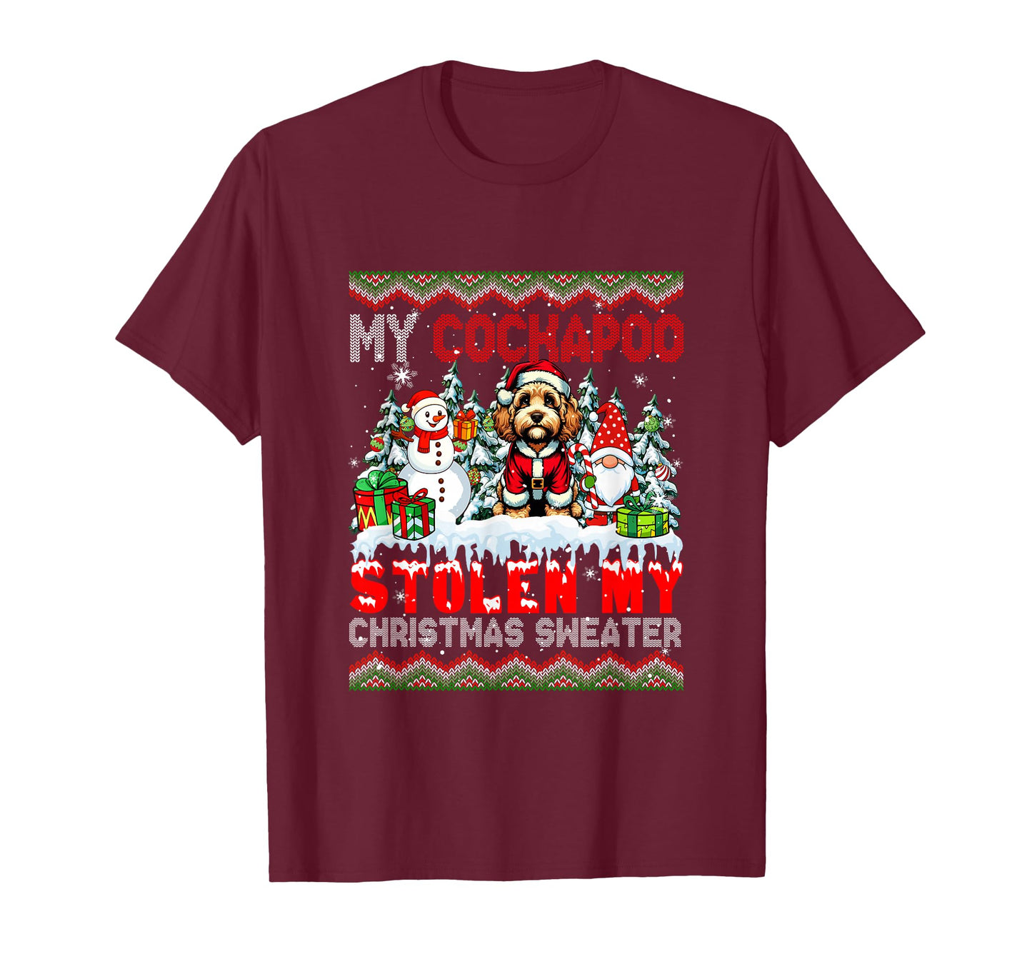 My Cockapoo Stolen My Christmas Sweater Santa Dog Gnome T-Shirt