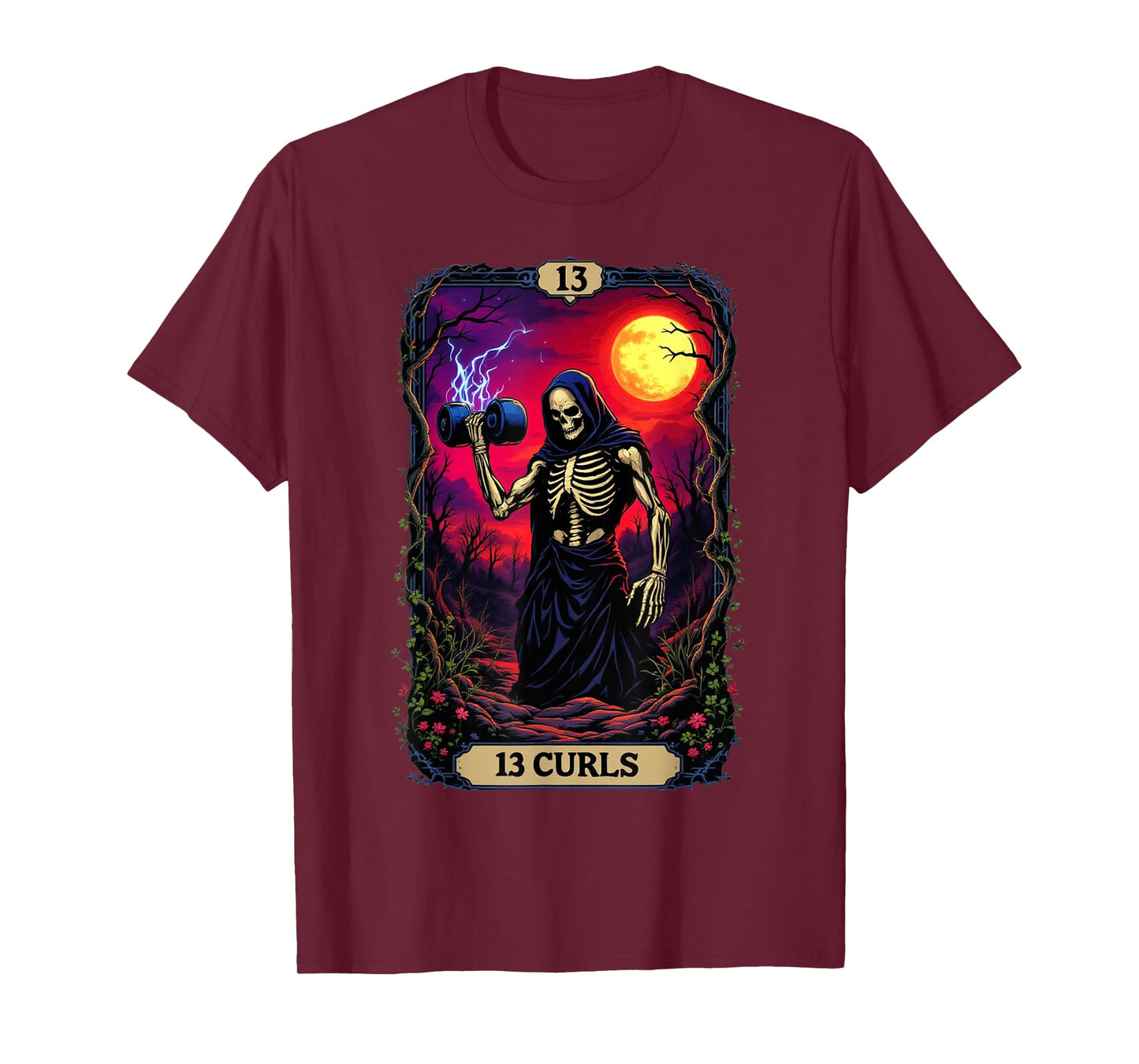 Funny Tarot Card Bicep Curl Gym Occult Workout Dumbell T-Shirt