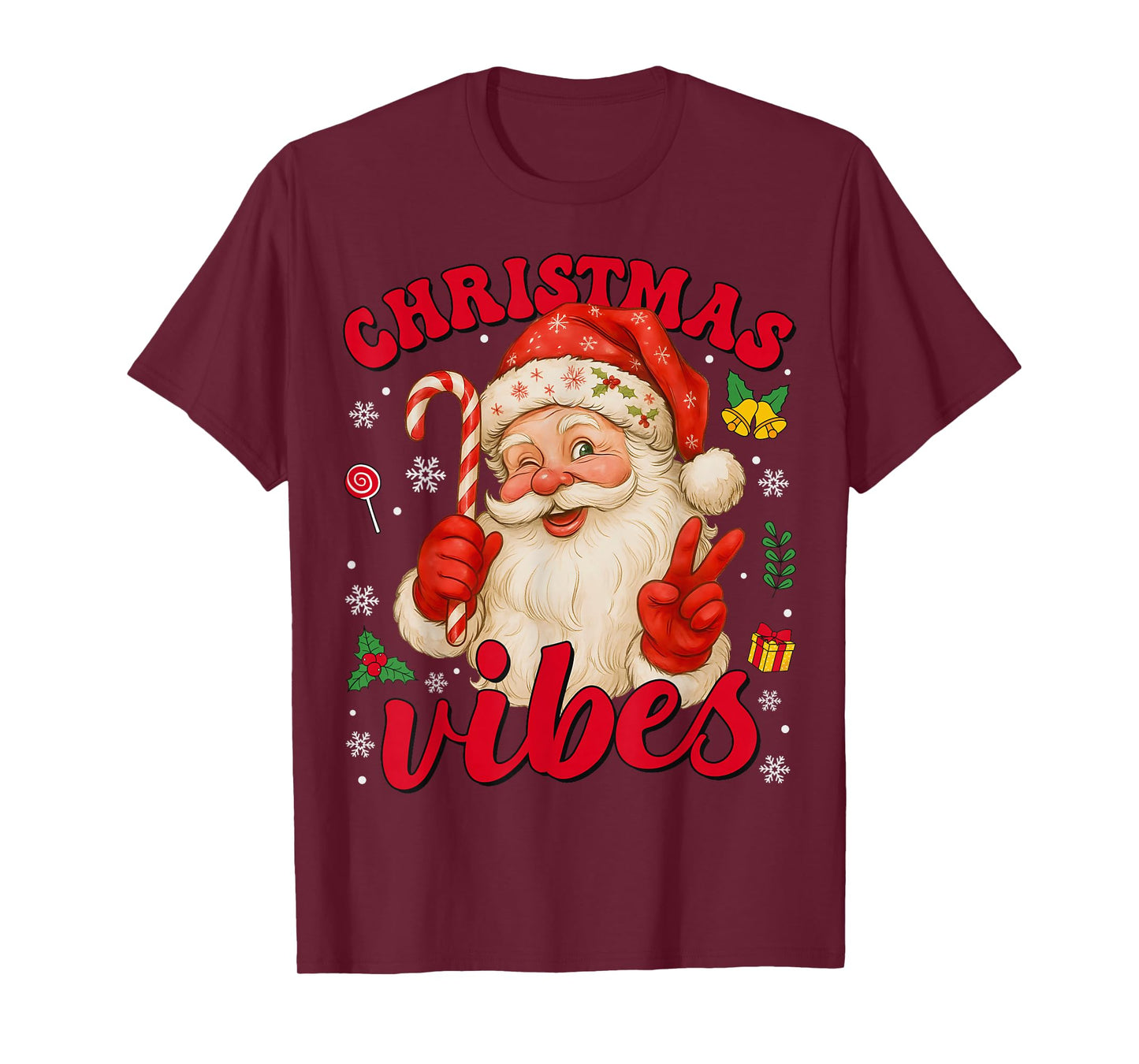 Vintage Christmas Santa Claus Candy Cane Holiday Vibes T-Shirt
