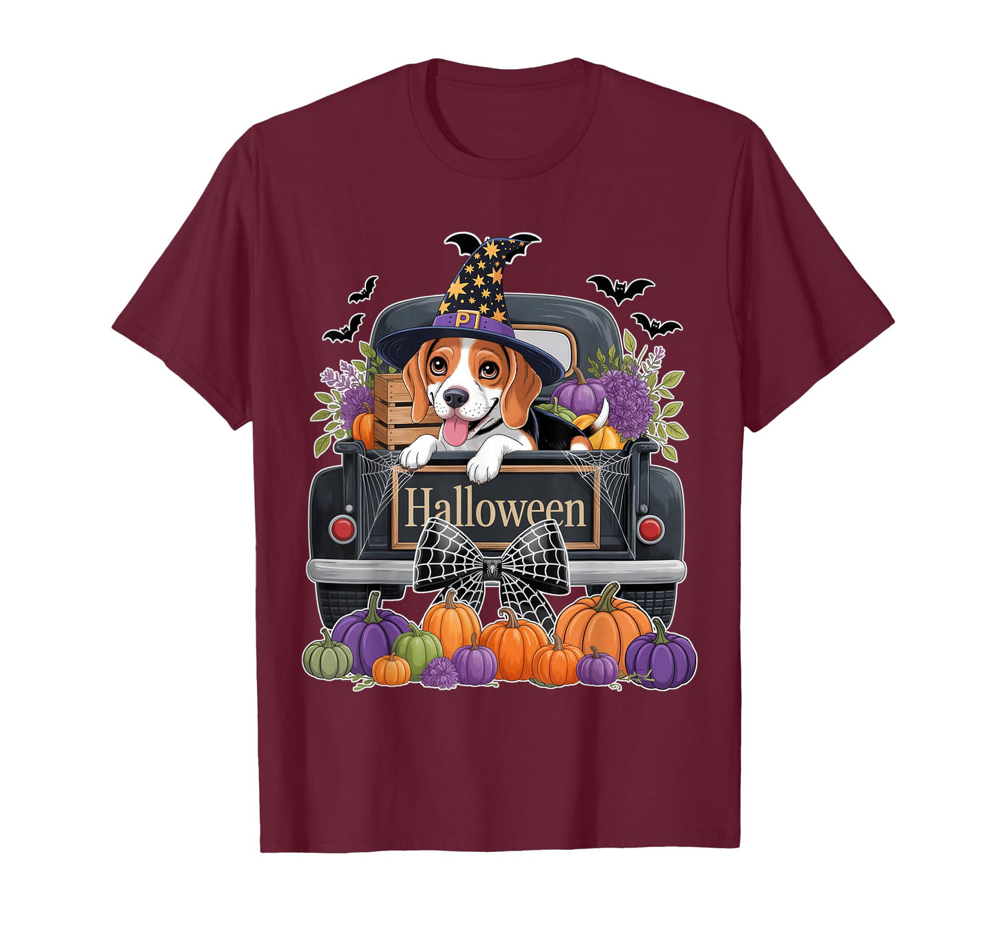 Funny Beagle Witch Hat Truck Pumpkin Dog Lovers Halloween T-Shirt