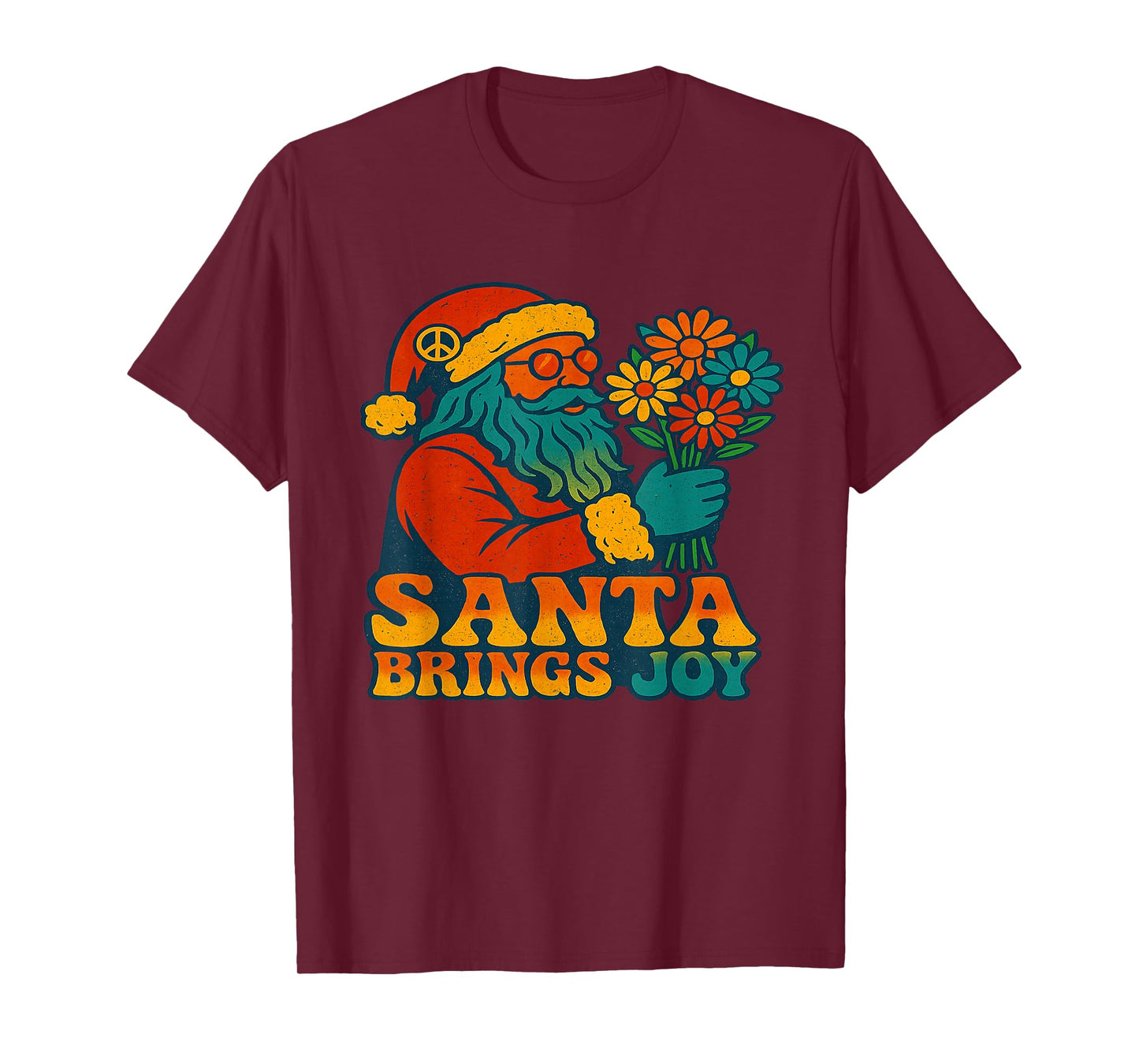 Santa Brings Joy Retro Hippie Christmas Holiday Vibes T-Shirt