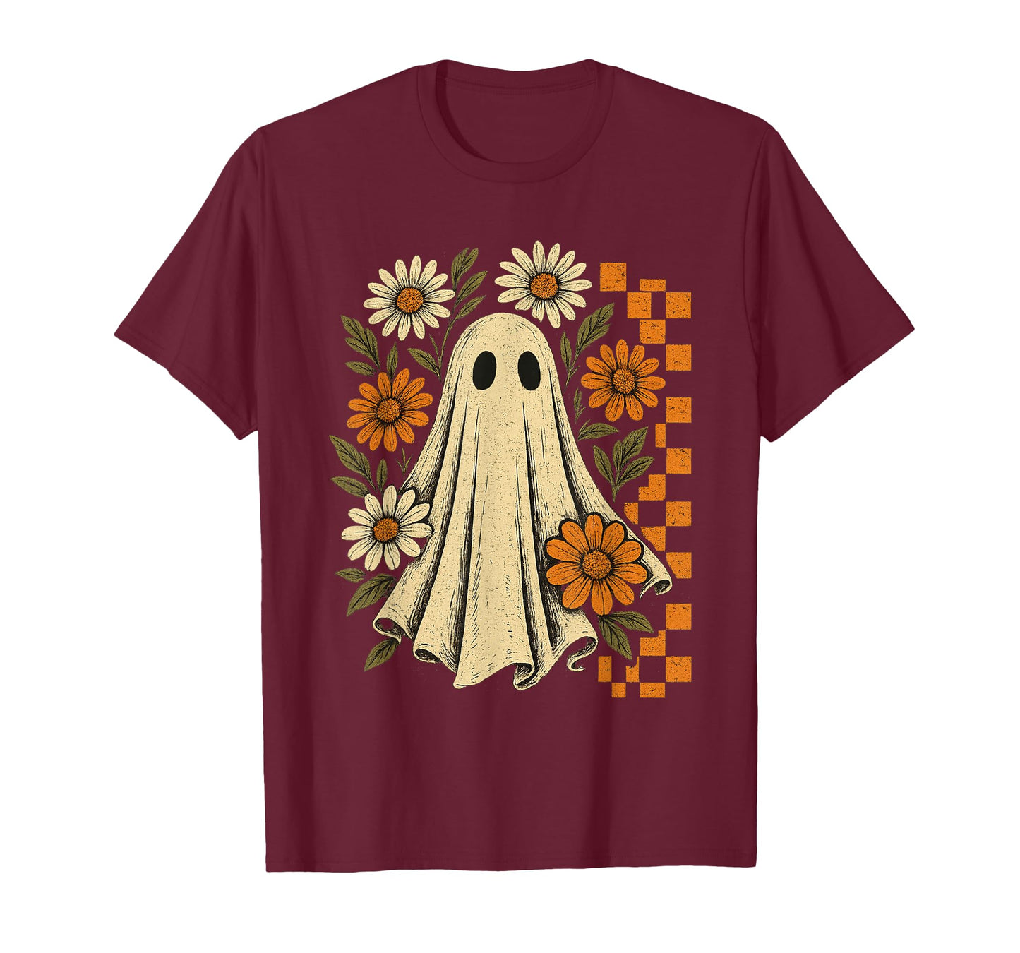 Vintage Floral Ghost Groovy Halloween Spooky Girls Women T-Shirt