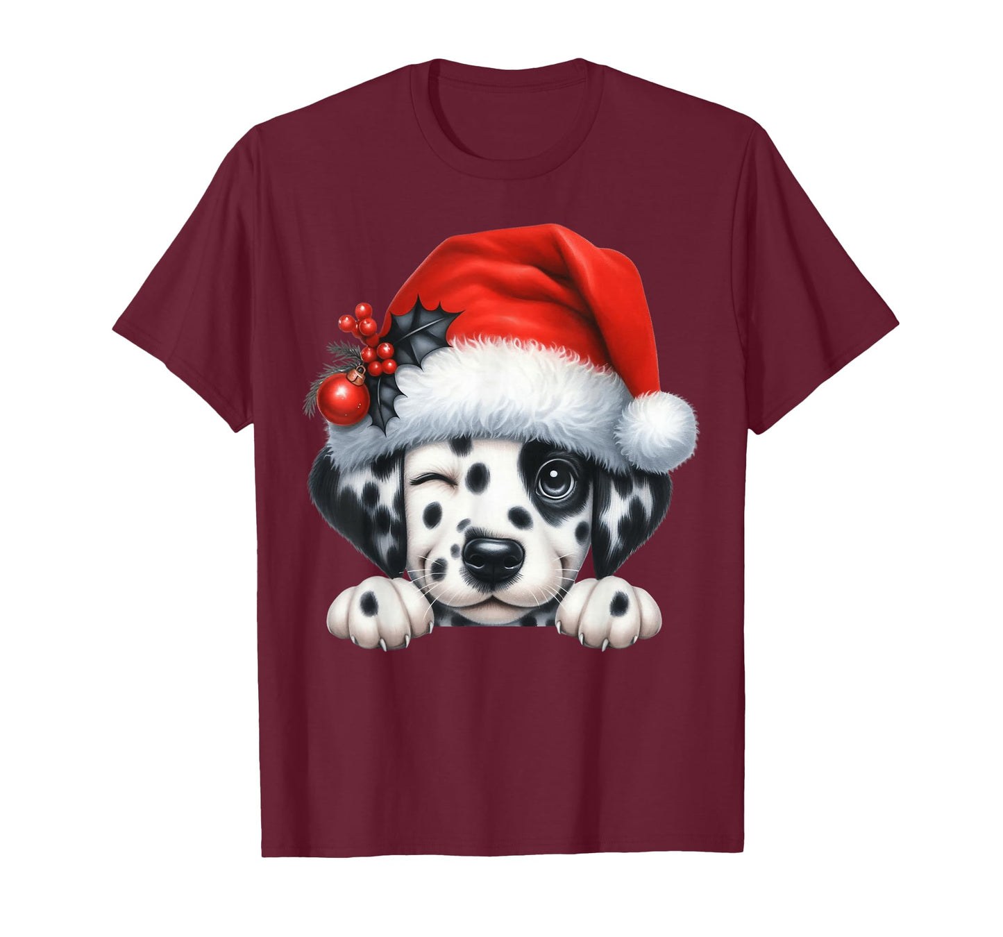 Dalmatian Dog Christmas Santa Hat Dog Mom Dad T-Shirt