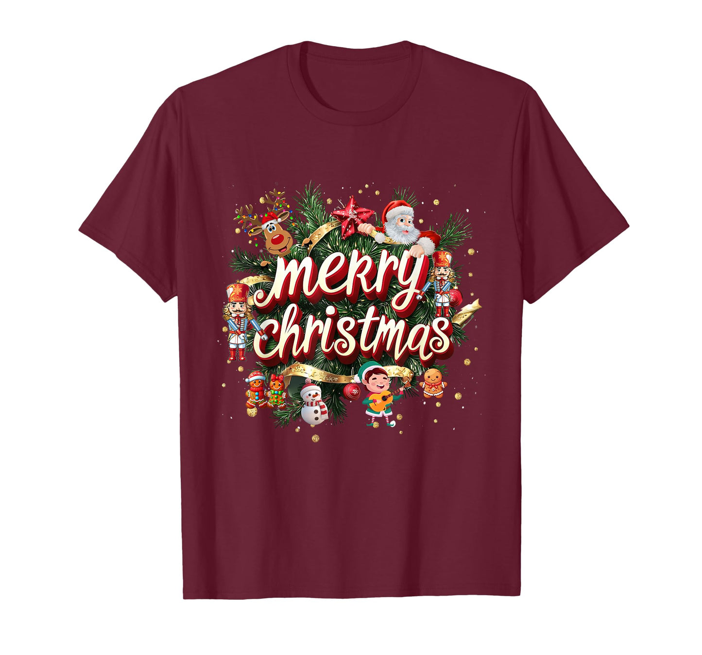 Funny Merry Christmas Lights Elf Santa Xmas Family Men Women T-Shirt