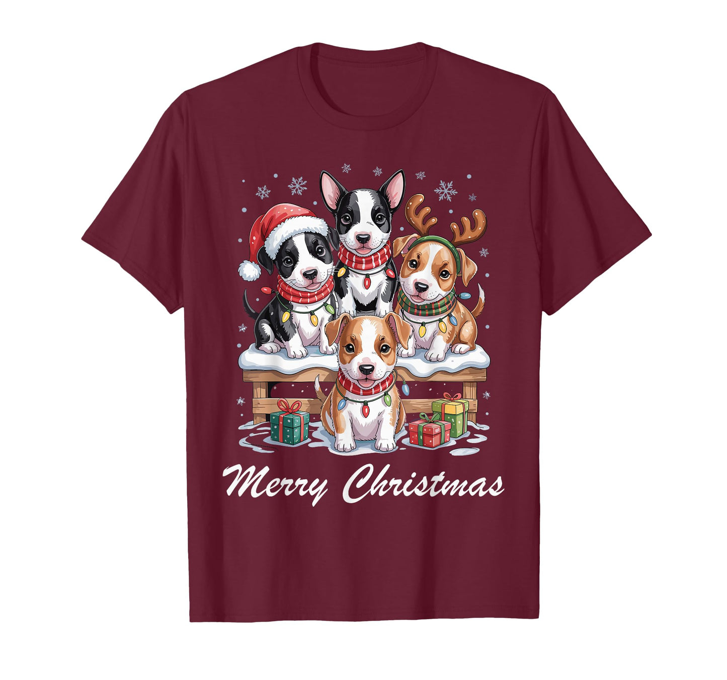 Bull Terrier Merry Christmas Funny Bully Dog Lovers Holiday T-Shirt