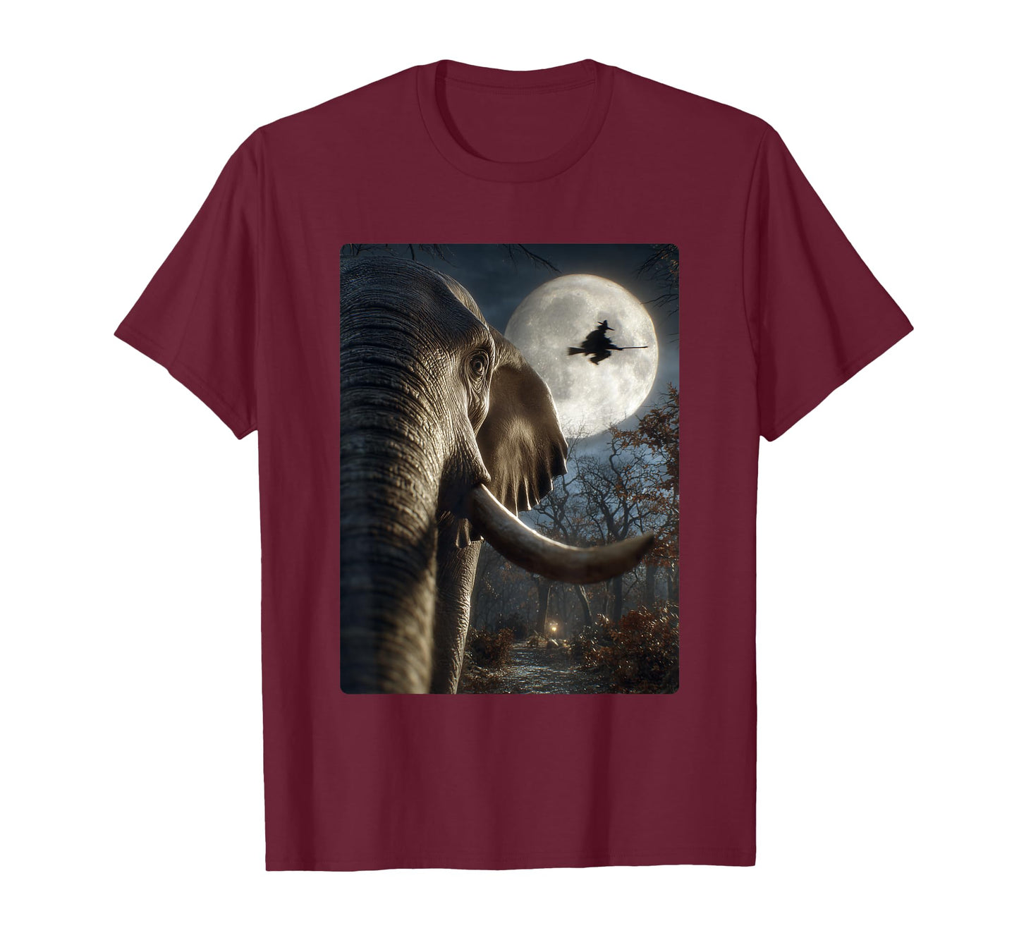 Funny Elephant Selfie Full Moon Flying Witch Halloween Dog T-Shirt