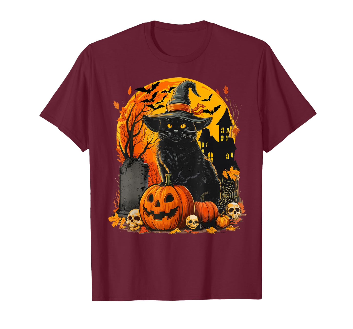 Funny Vintage Black Cat Pumpkin Halloween Men Women Kids T-Shirt