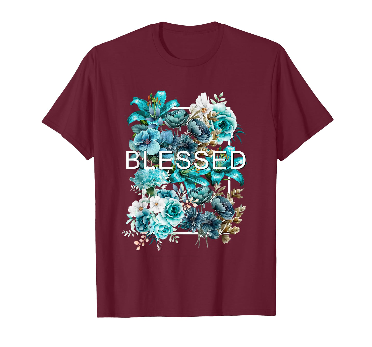 Teal Aqua Blessed & Blooming Teal Aqua Graphic T-Shirt