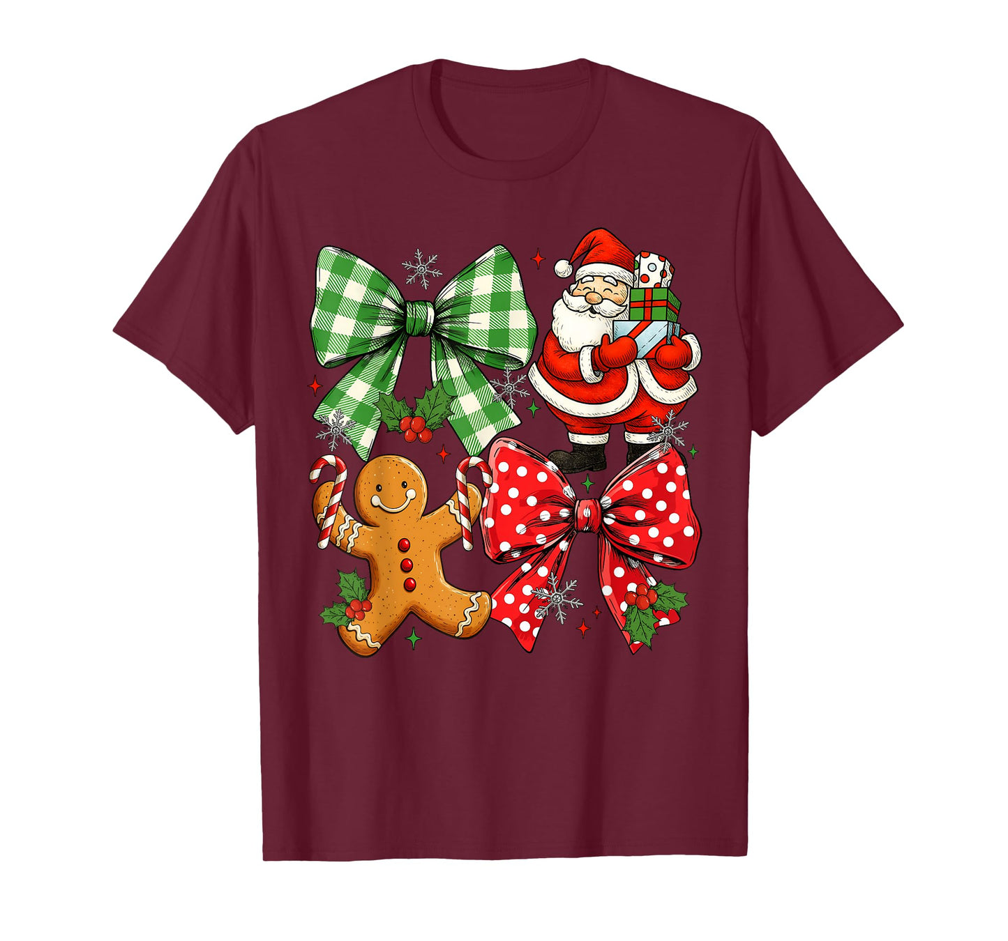 Christmas Santa Coquette Bow Retro Gingerbread Men Women Kid T-Shirt