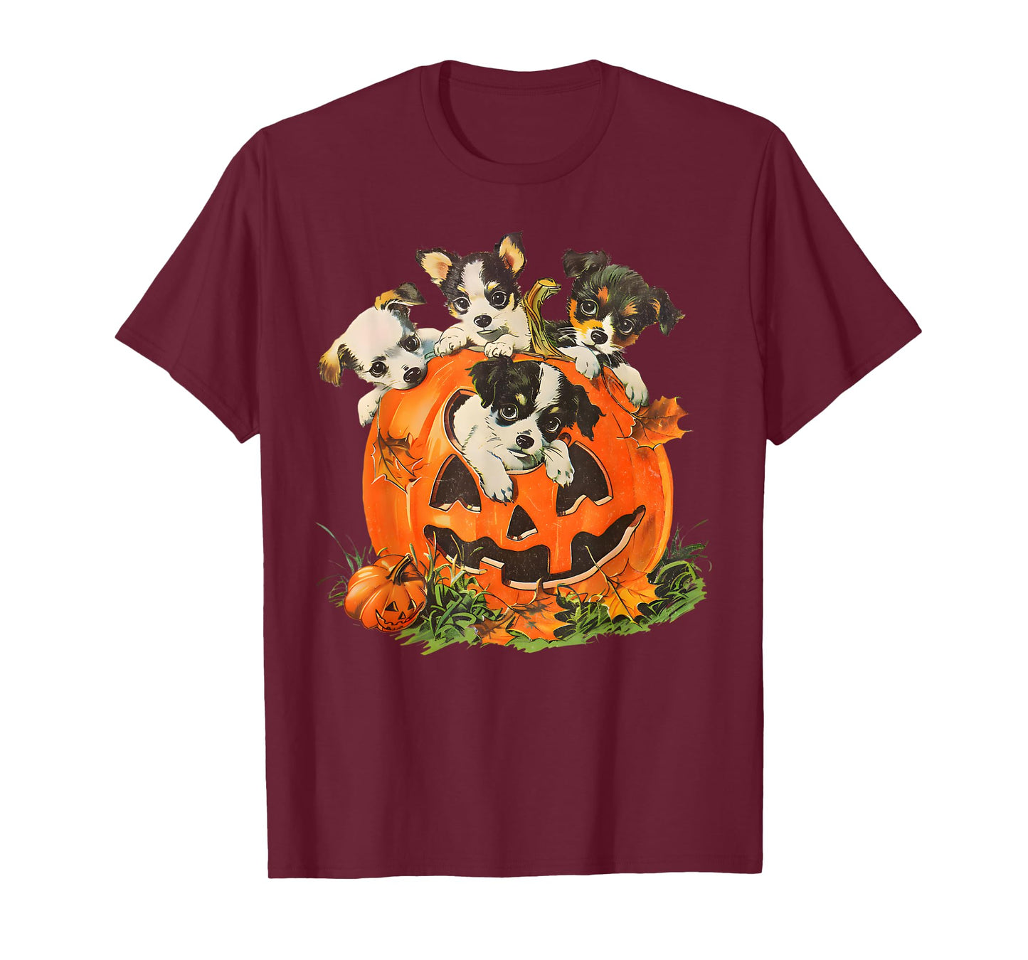 Vintage 90s Dog Retro Pumpkin Puppies Halloween Dog Lovers Men Women Kids T-Shirt