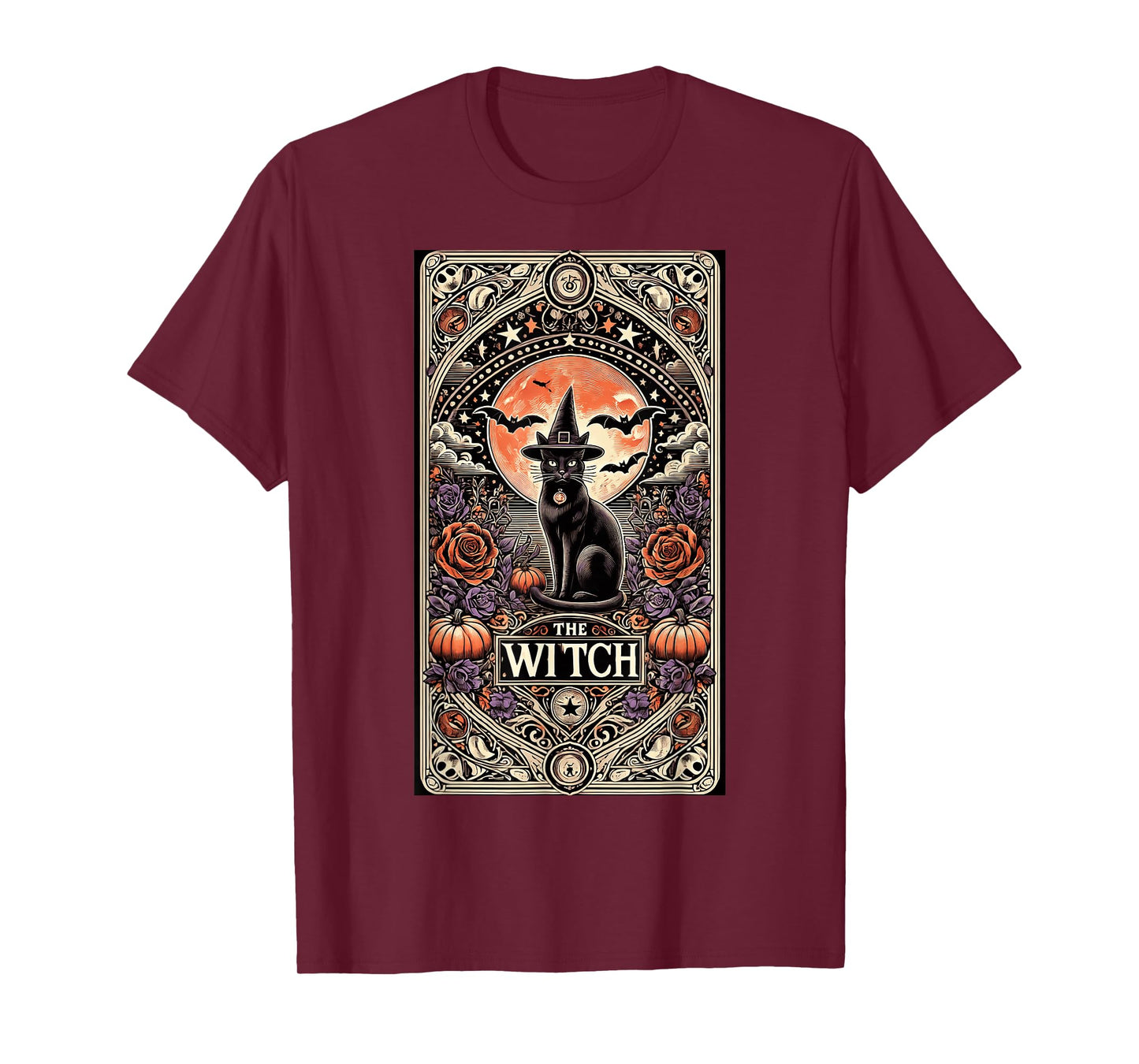 Vintage Gothic The Witch Black Cat Tarot Card Halloween 2024 T-Shirt