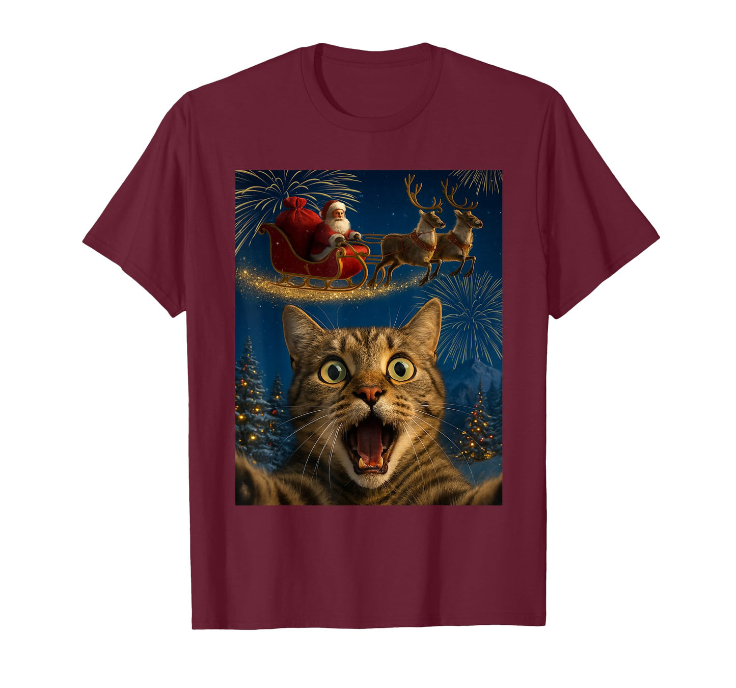Funny Cat Selfie with Santa Christmas Xmas Meme T-Shirt