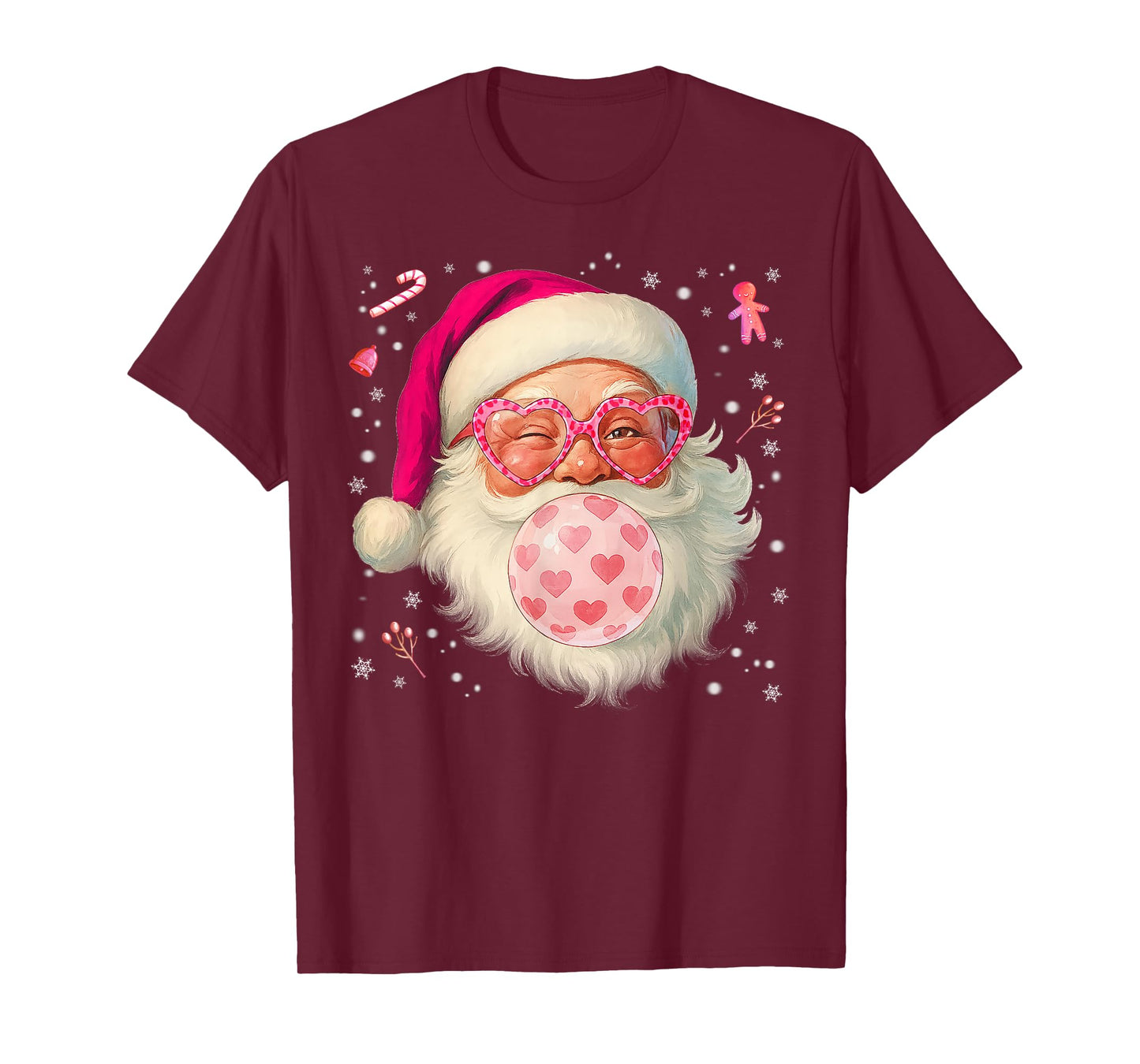 Cute Santa Bubble Gum Glasses Christmas Xmas Women Girl T-Shirt