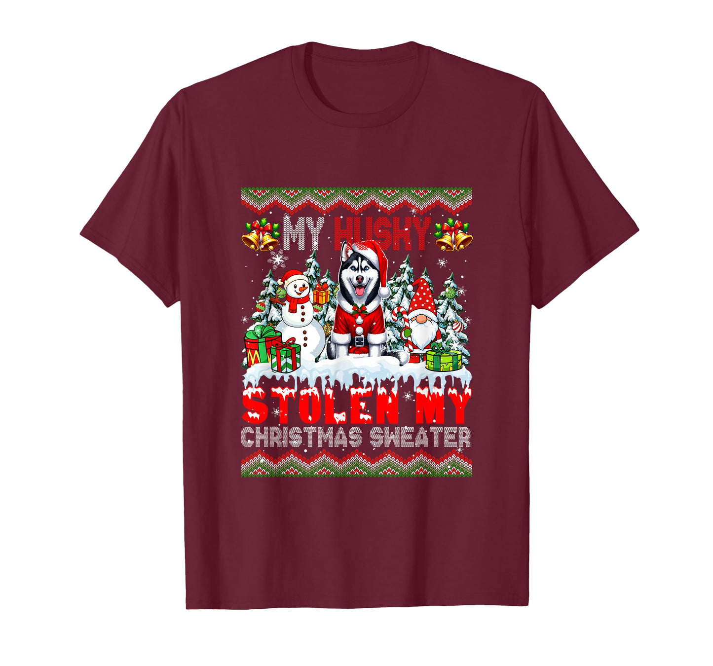 My Husky Stolen My Christmas Sweater Santa Dog Gnome T-Shirt