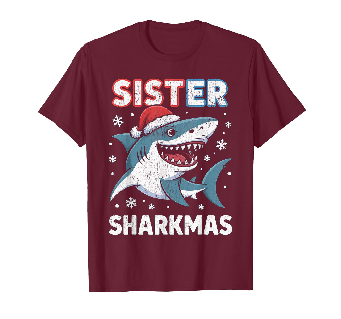 Sister Sharkmas Funny Shark Santa Hat Christmas T-Shirt