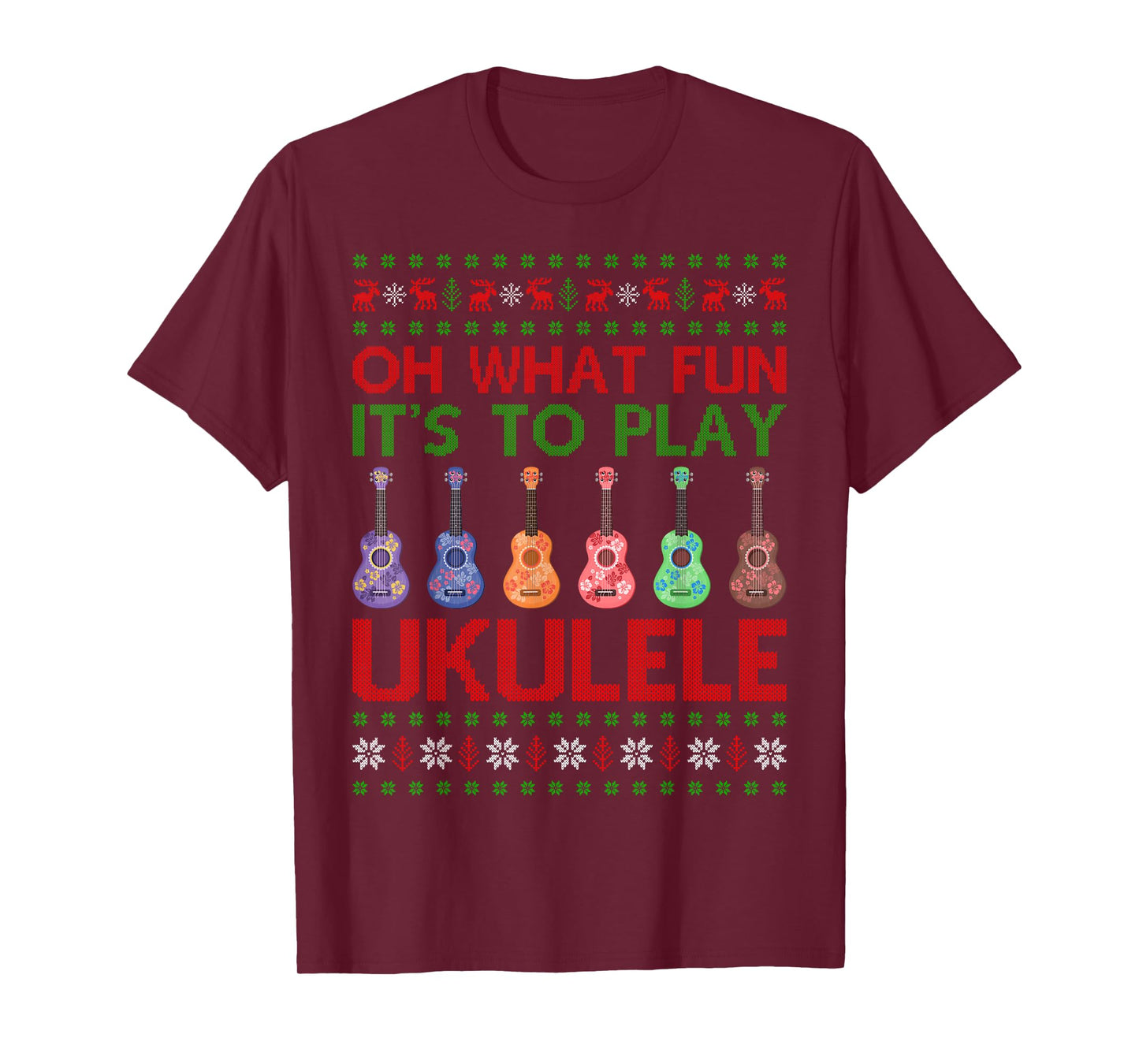 Musical Xmas Ugly Sweater Ukulele Guitar Christmas Pajamas T-Shirt