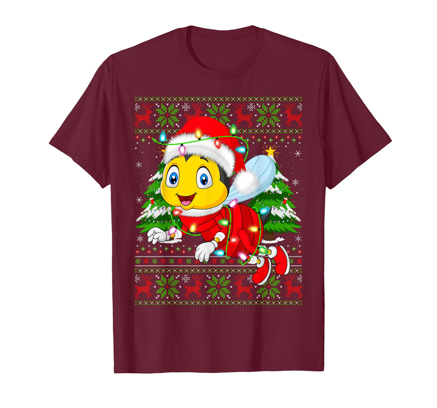 Honey Bees Christmas Lights Santa Costume Ugly Xmas Sweaters T-Shirt